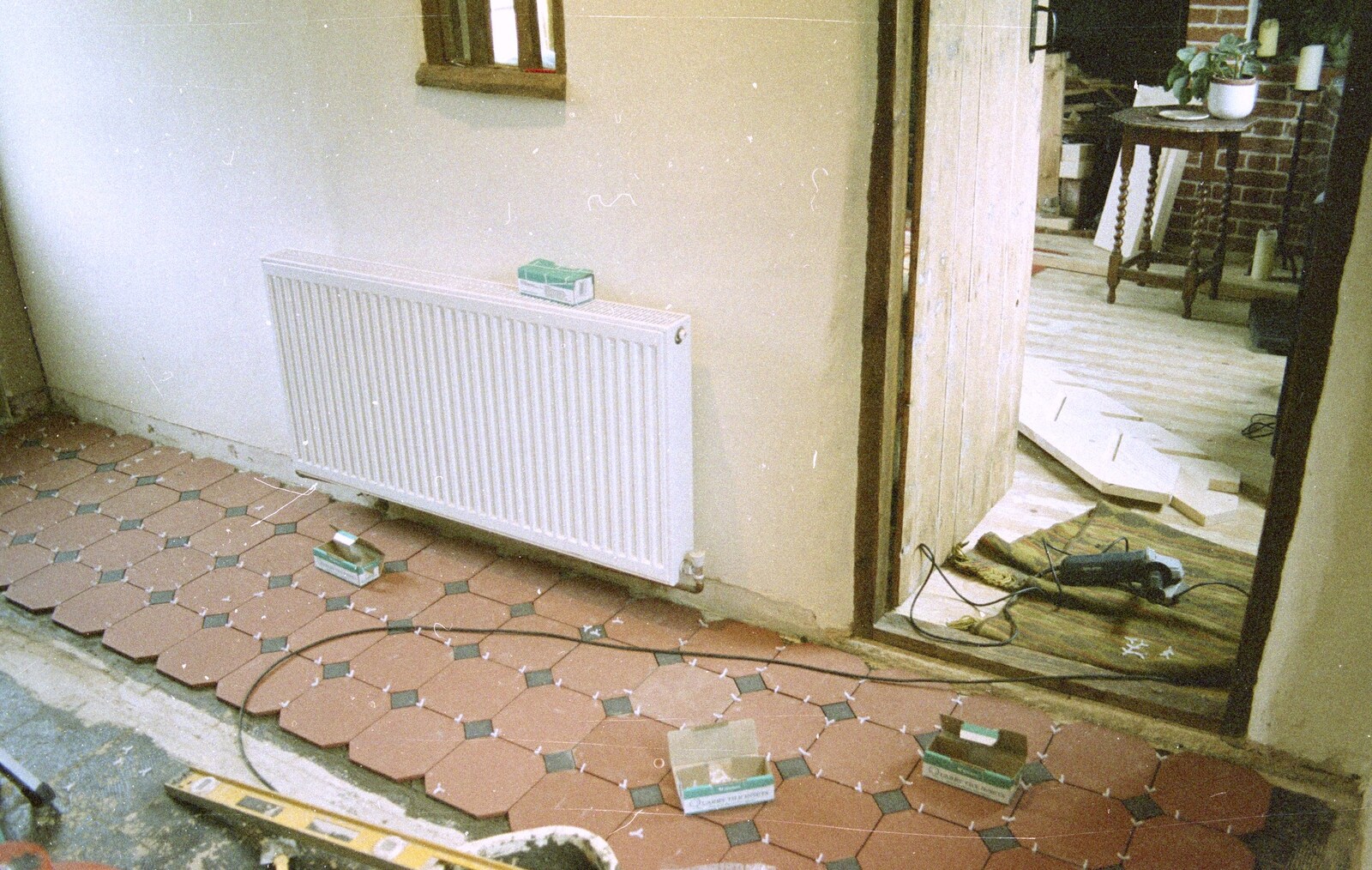 New tiles are laid in the hall from 3G Lab, and Building a Staircase, Brome, Suffolk - 11th February 2001