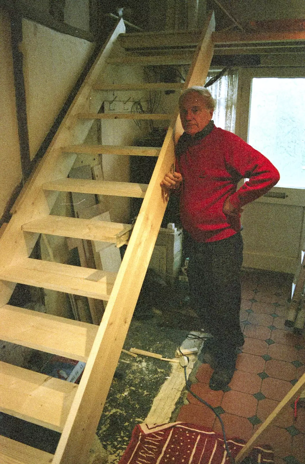 The Old Man stands next to our creation, from 3G Lab, and Building a Staircase, Brome, Suffolk - 11th February 2001