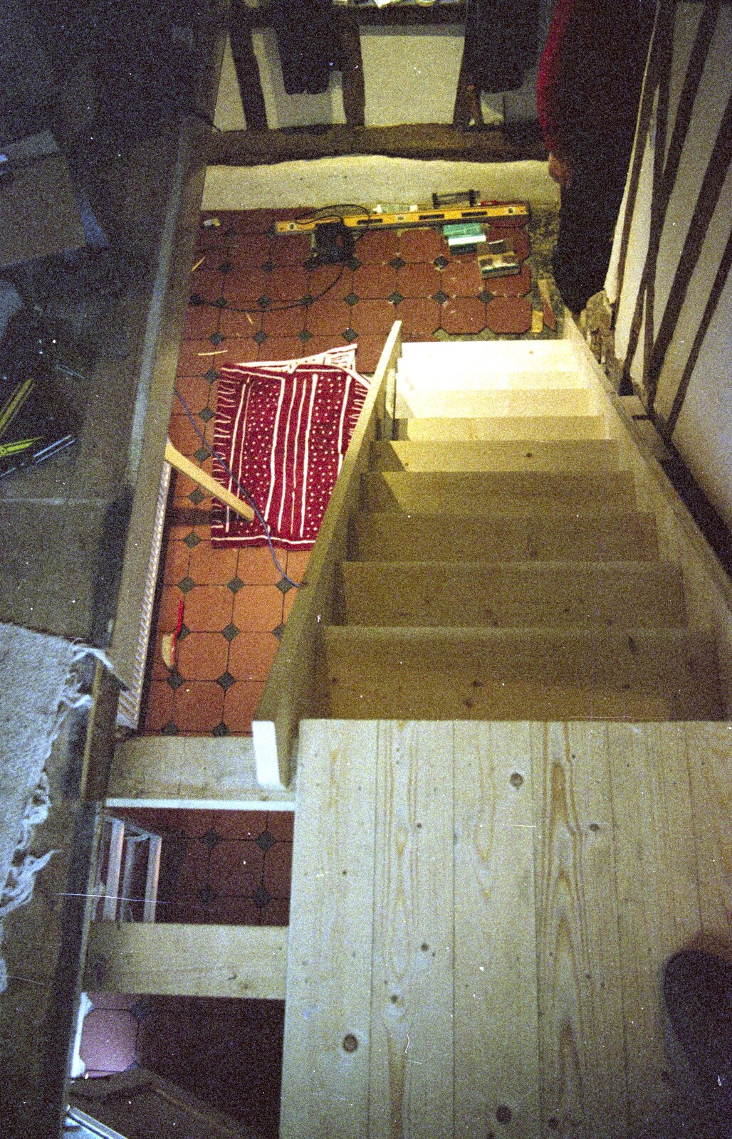 A view down the new staircase from 3G Lab, and Building a Staircase, Brome, Suffolk - 11th February 2001