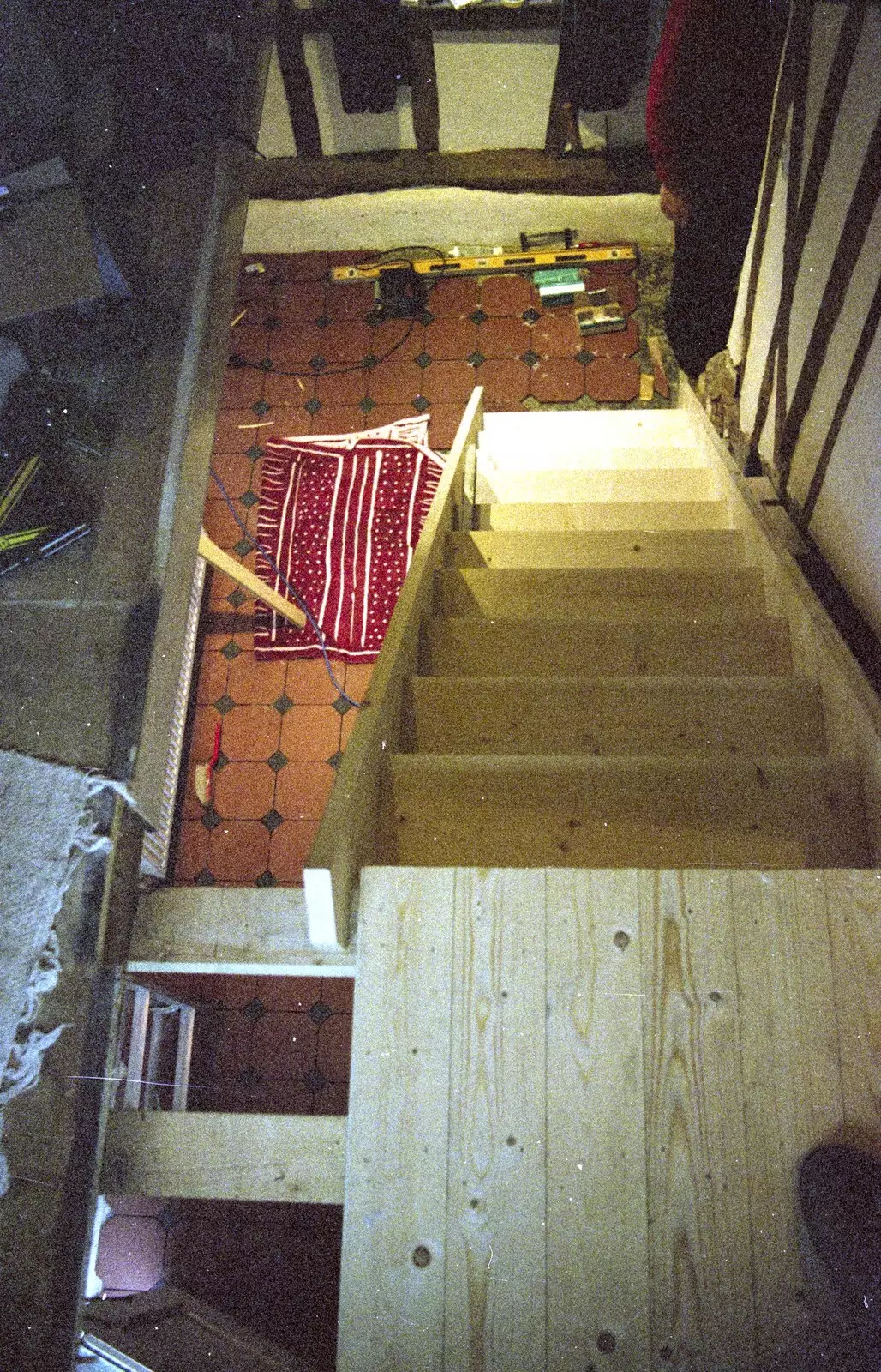 A view down the new staircase, from 3G Lab, and Building a Staircase, Brome, Suffolk - 11th February 2001