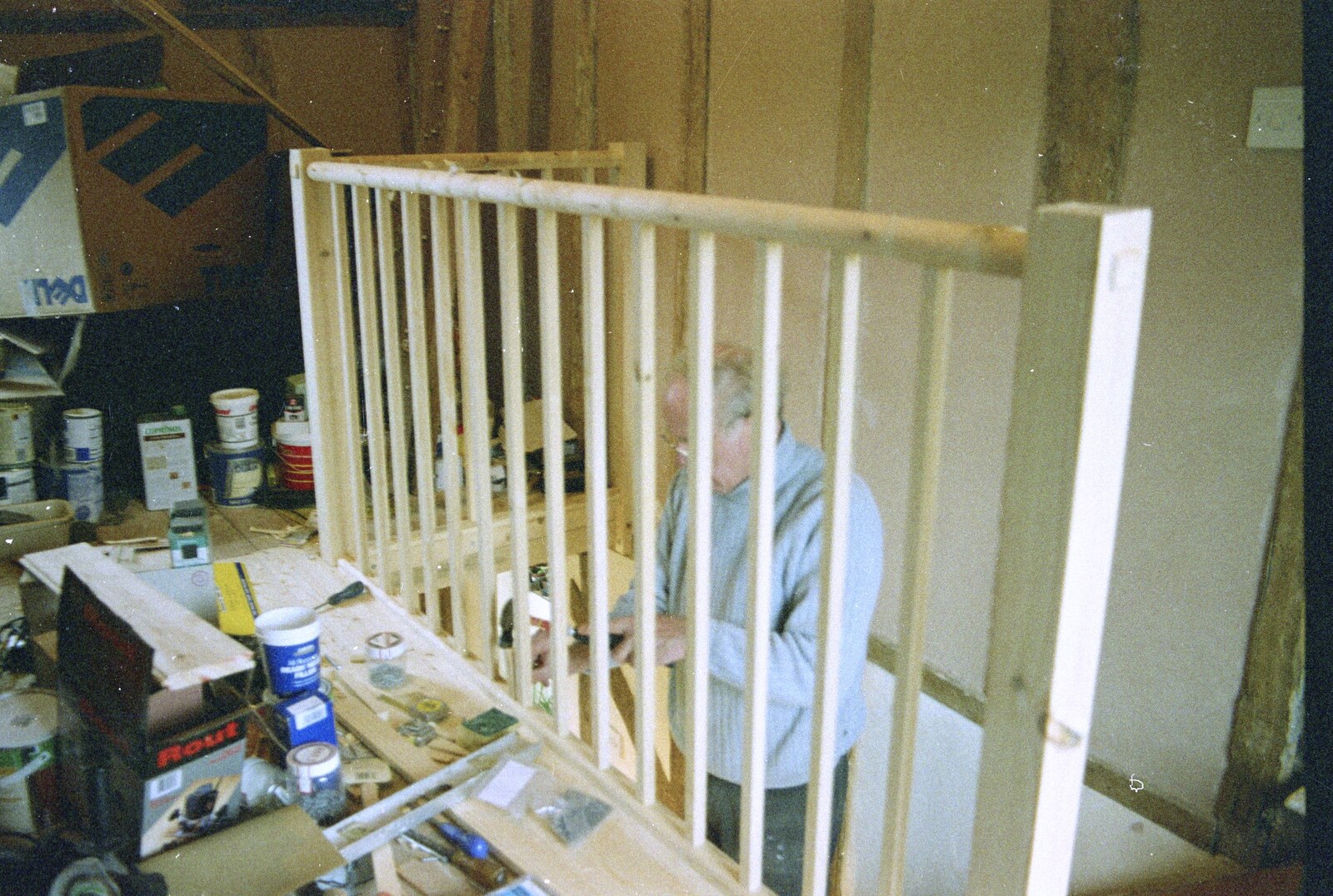 The Old Man works on the bannisters from 3G Lab, and Building a Staircase, Brome, Suffolk - 11th February 2001