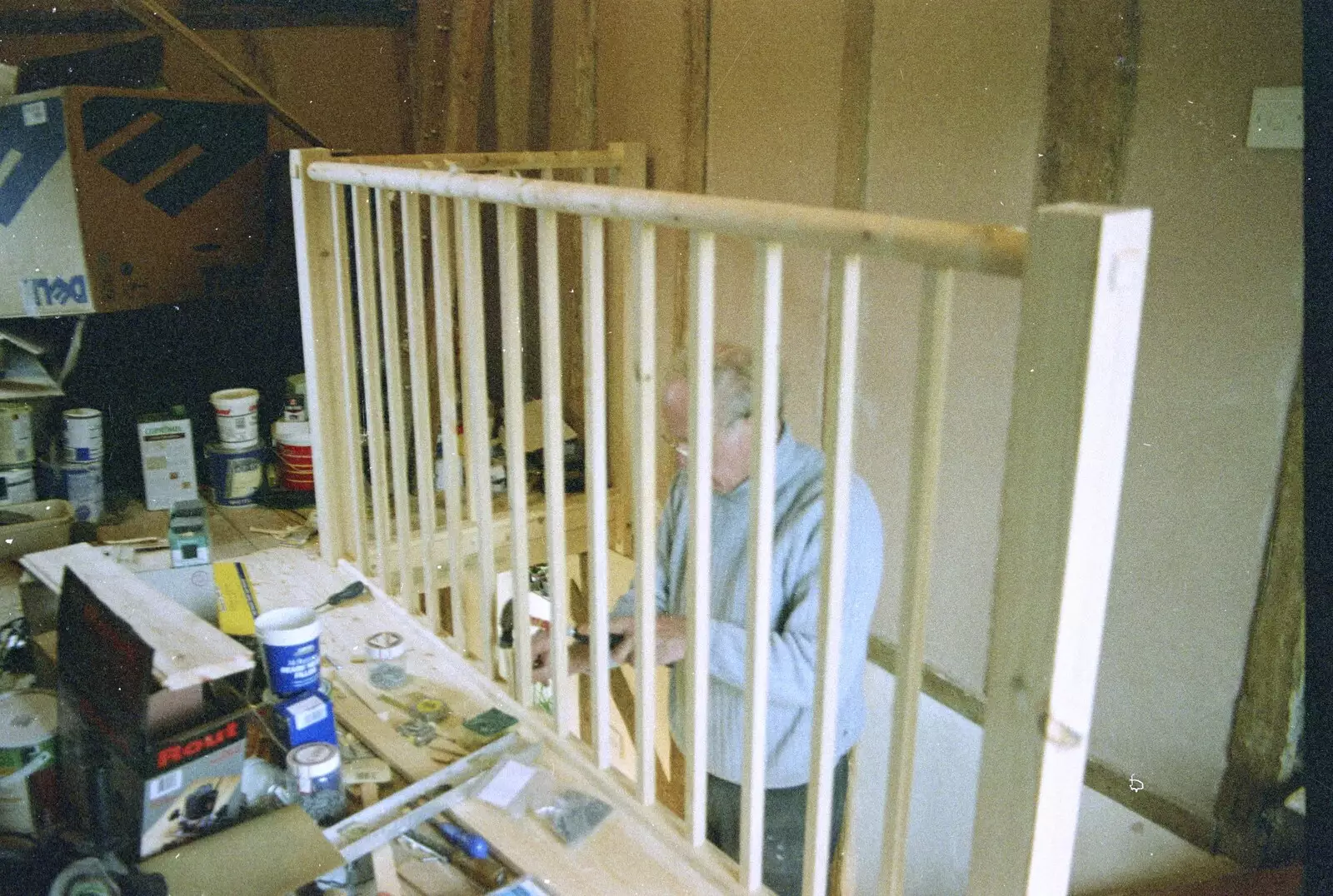 The Old Man works on the bannisters, from 3G Lab, and Building a Staircase, Brome, Suffolk - 11th February 2001