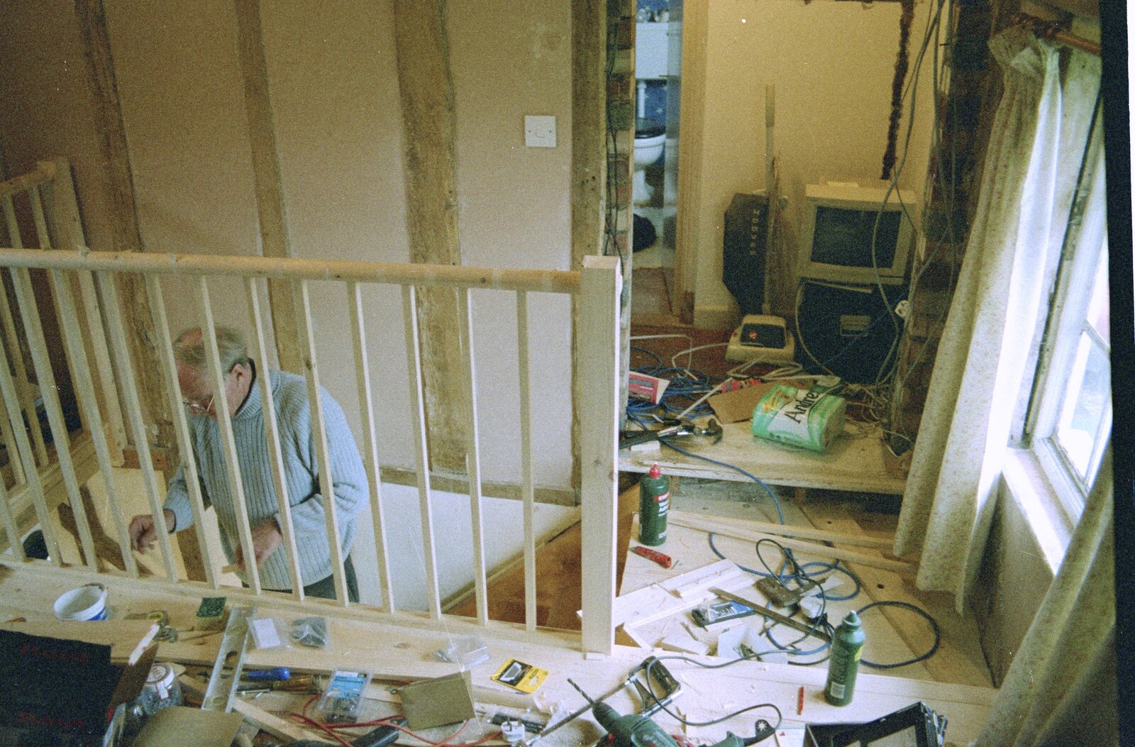 New bannisters at the top of the stairs from 3G Lab, and Building a Staircase, Brome, Suffolk - 11th February 2001