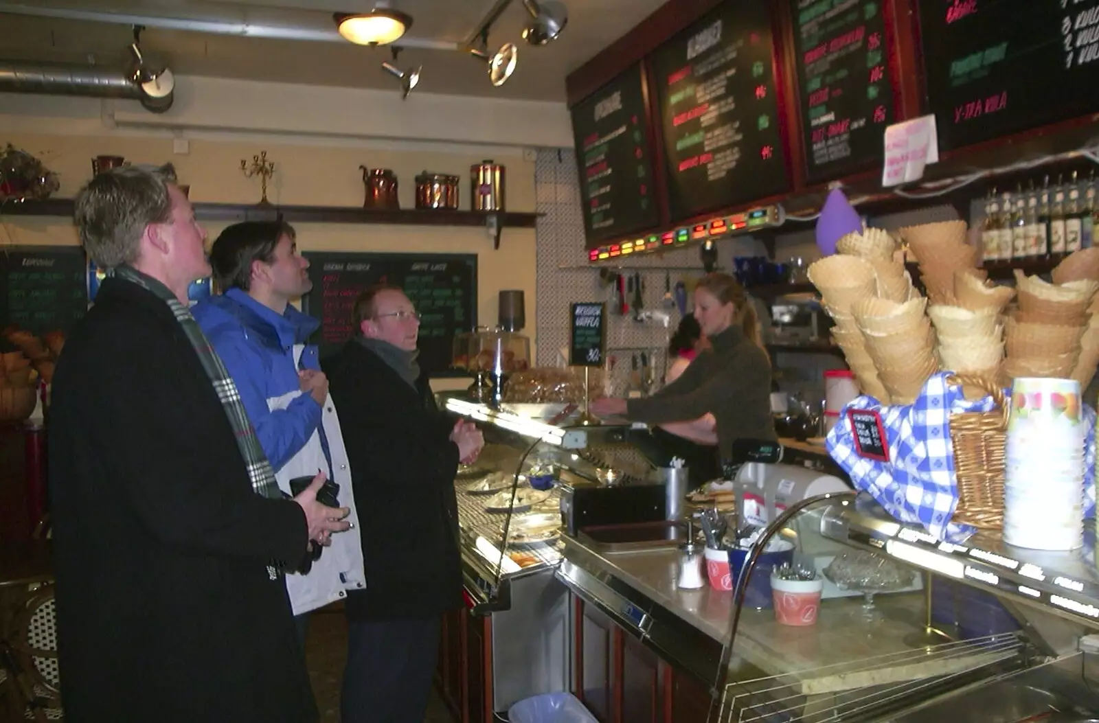 Julian gets an ice cream in Gamla Stan, from A 3G Lab Press Tour of Helsinki and Stockholm, Finland and Sweden - 12th March 2001