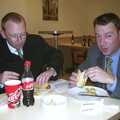 Julian and Dieter eat Bratwurst, The 3G Lab Press Tour: Munich, Germany - 14th March 2001