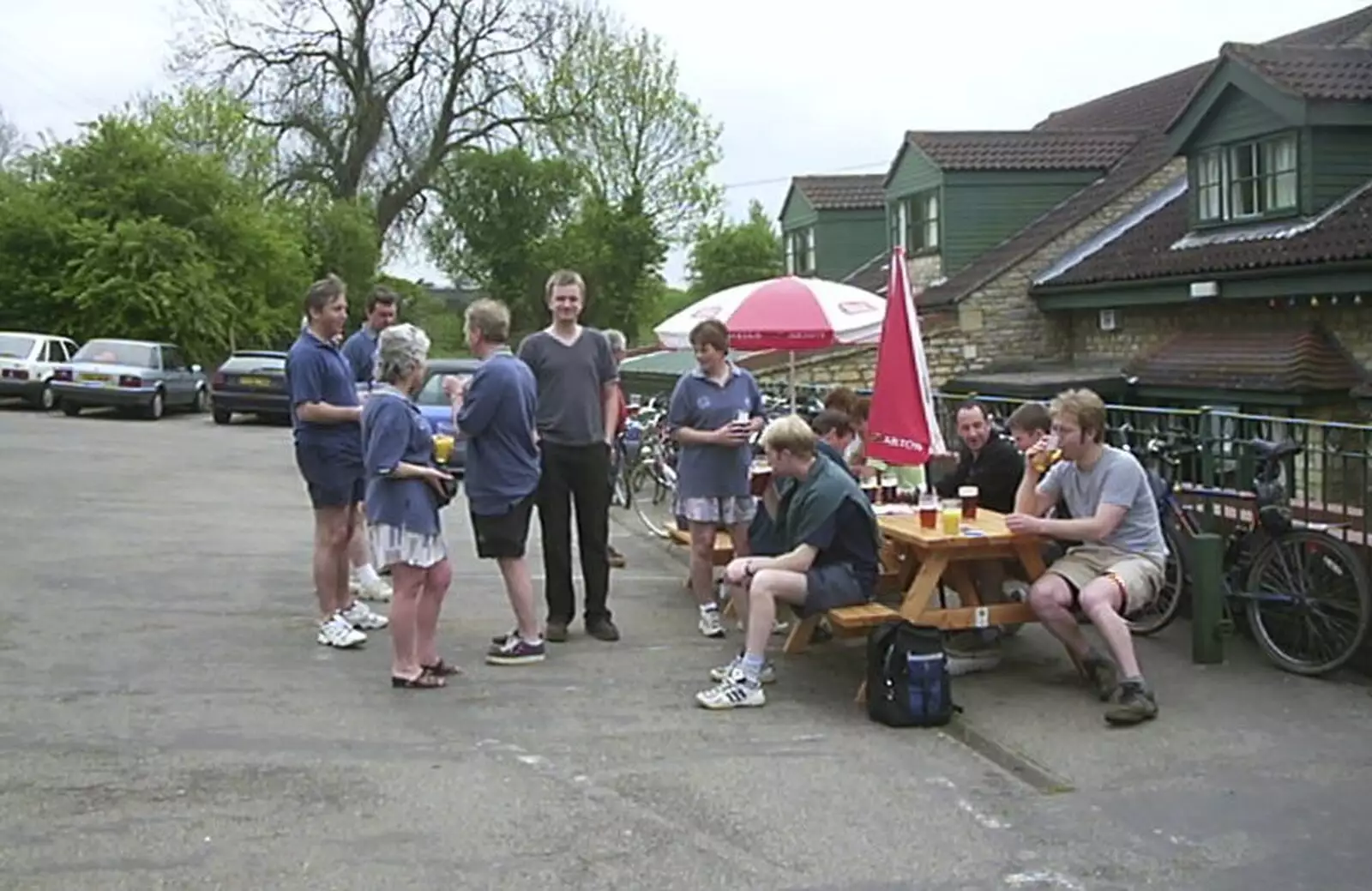 Nosher and the gang, from The BSCC Annual Bike Ride, Marquess of Exeter, Oakham, Rutland - 12th May 2001