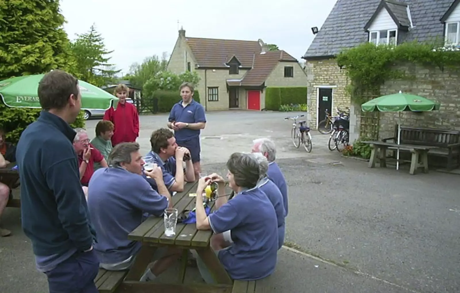 In the tarmac beer garden, from The BSCC Annual Bike Ride, Marquess of Exeter, Oakham, Rutland - 12th May 2001