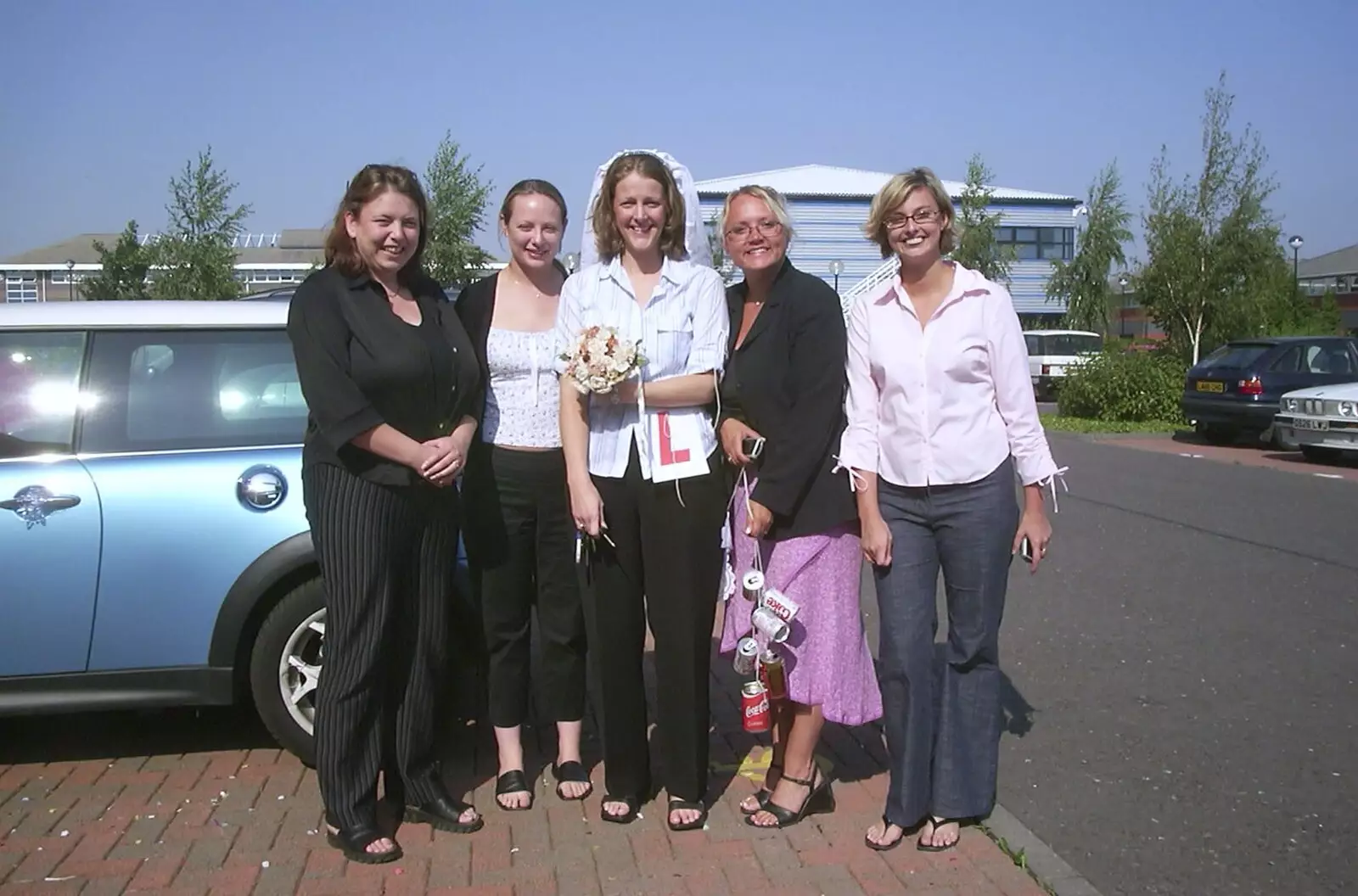 The office girls with Genaya, from Genaya's Wedding Reception, near Badwell Ash, Suffolk - 20th May 2001