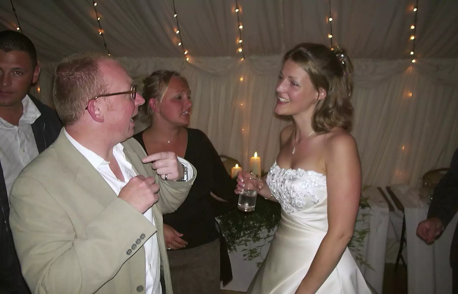 Julian talks to the bride, from Genaya's Wedding Reception, near Badwell Ash, Suffolk - 20th May 2001