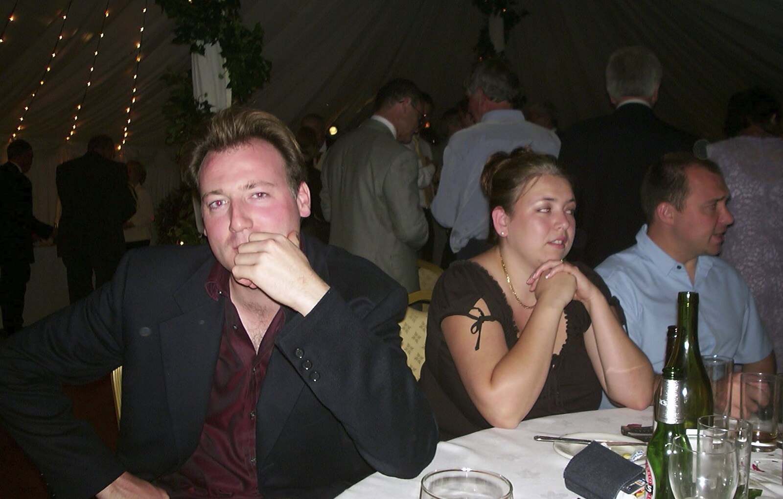 Crispin looks up from Genaya's Wedding Reception, near Badwell Ash, Suffolk - 20th May 2001