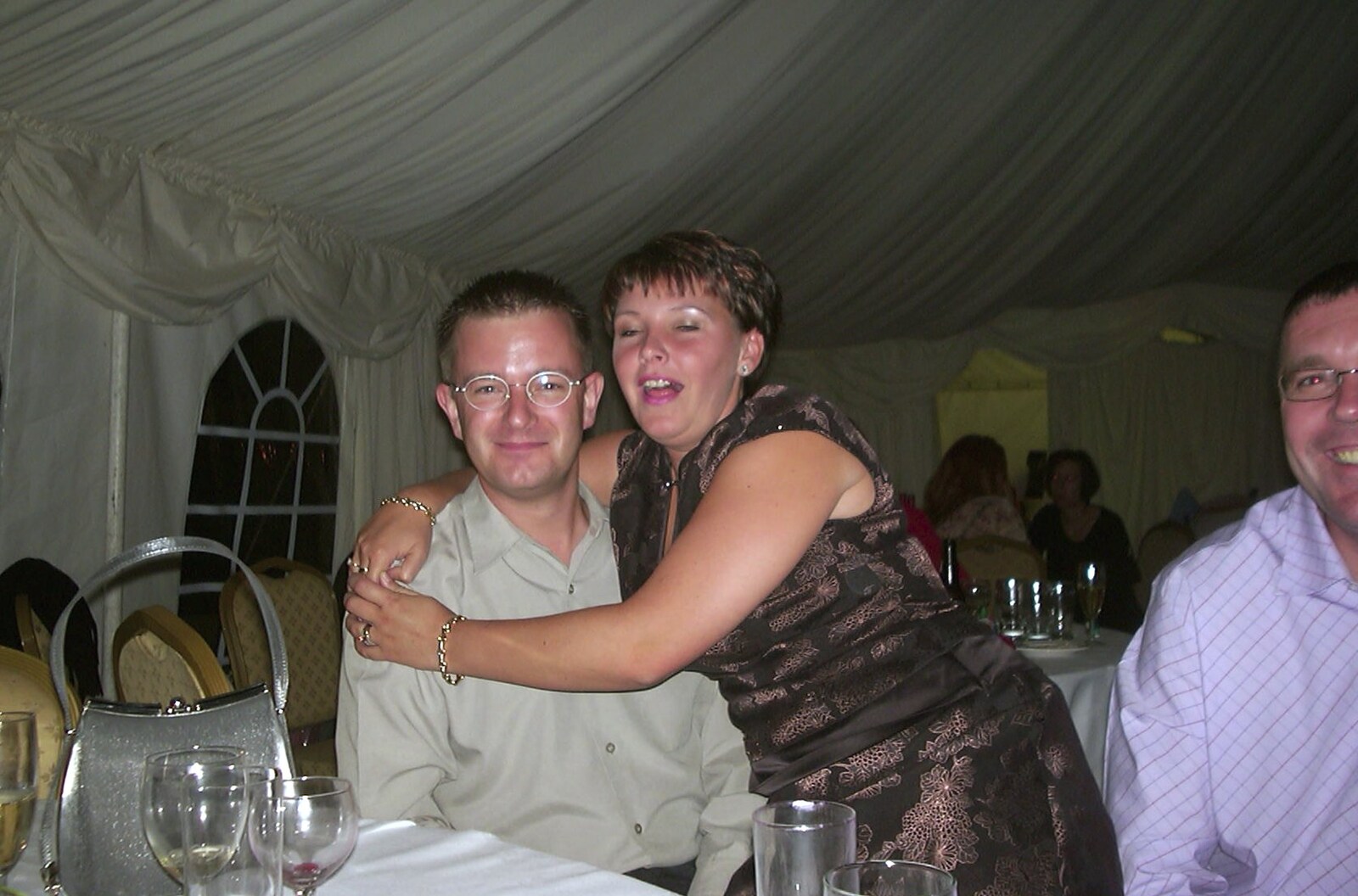 Nosher gets a hug from Mike's missus from Genaya's Wedding Reception, near Badwell Ash, Suffolk - 20th May 2001