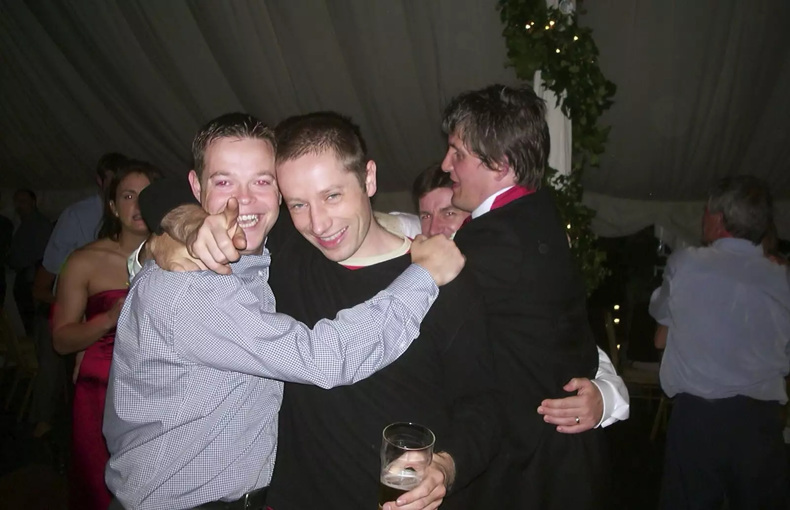 Lads in the marquee, from Genaya's Wedding Reception, near Badwell Ash, Suffolk - 20th May 2001