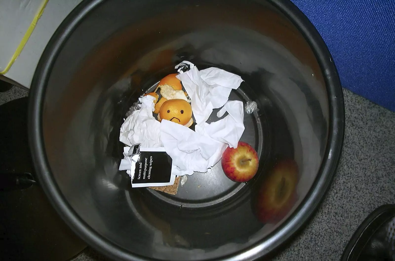 There's a sad tangerine in the bin at work, from A BSCC Barbeque and Bill's 3G Lab Party, Papworth Everard, Cambridgeshire - 1st June 2001