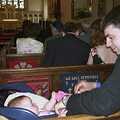 Neil, with baby, inside the church, Phil and Lisa's Wedding, Woolverston Hall, Ipswich, Suffolk - 1st July 2001
