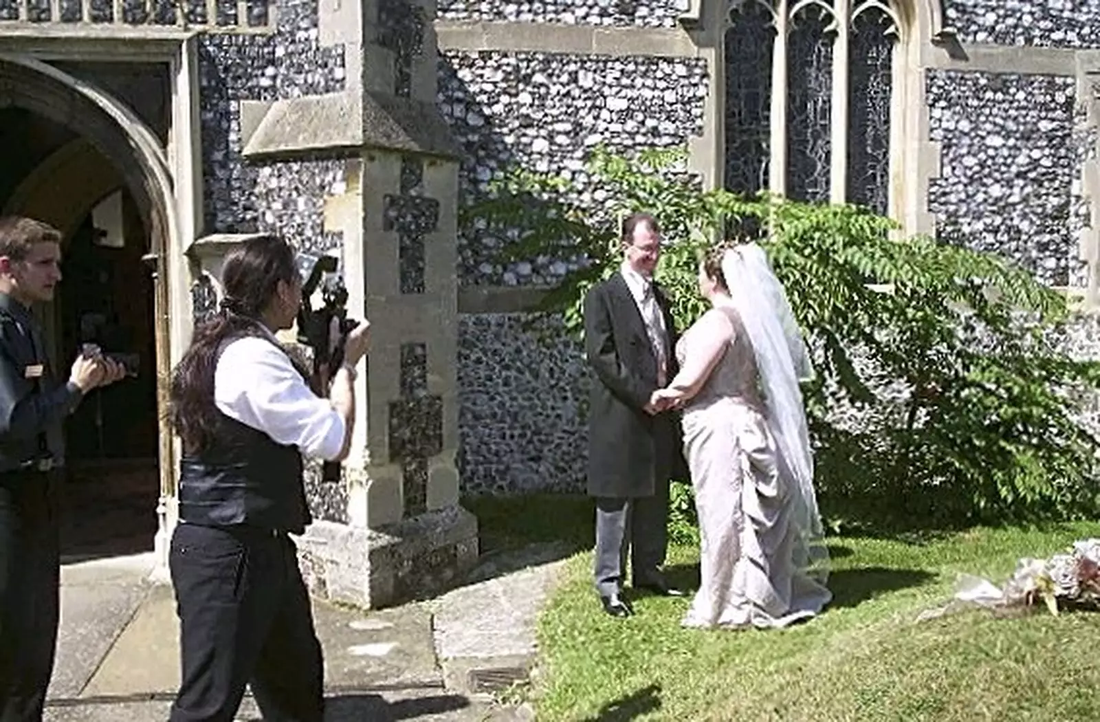 Phil and Lisa pose for photos, from Phil and Lisa's Wedding, Woolverston Hall, Ipswich, Suffolk - 1st July 2001