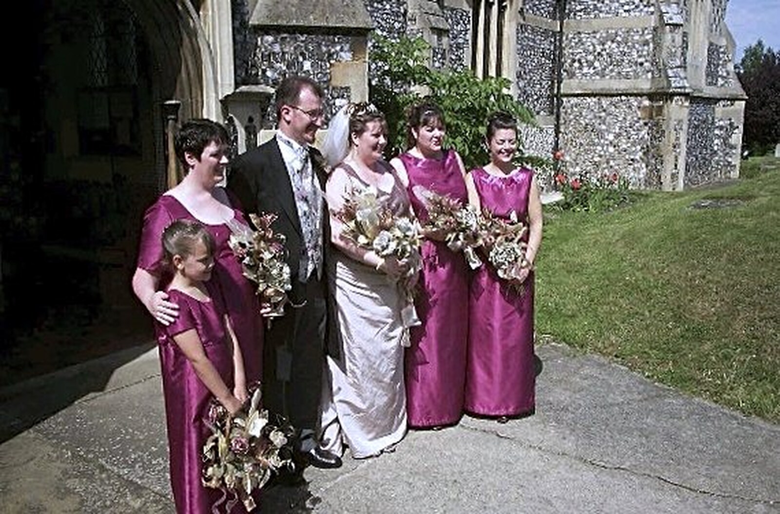 The bridesmaids pose for a photo from Phil and Lisa's Wedding, Woolverston Hall, Ipswich, Suffolk - 1st July 2001