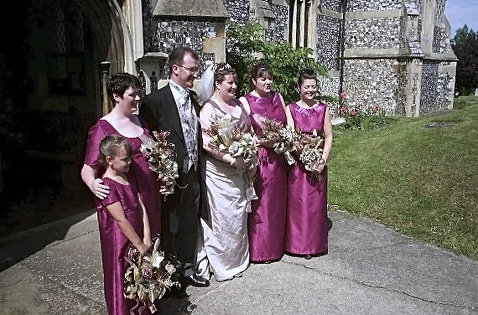 The bridesmaids pose for a photo, from Phil and Lisa's Wedding, Woolverston Hall, Ipswich, Suffolk - 1st July 2001