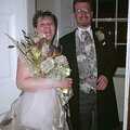 Lisa's got a bouquet of flowers, Phil and Lisa's Wedding, Woolverston Hall, Ipswich, Suffolk - 1st July 2001