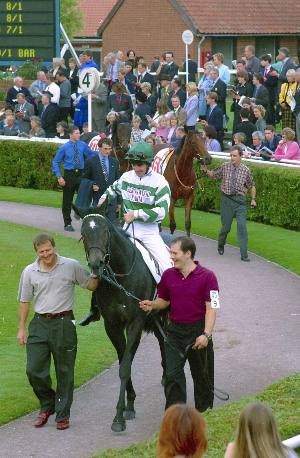 Horses are paraded around the show ring, from 3G Lab Goes to the Races, Newmarket, Suffolk - 15th July 2001