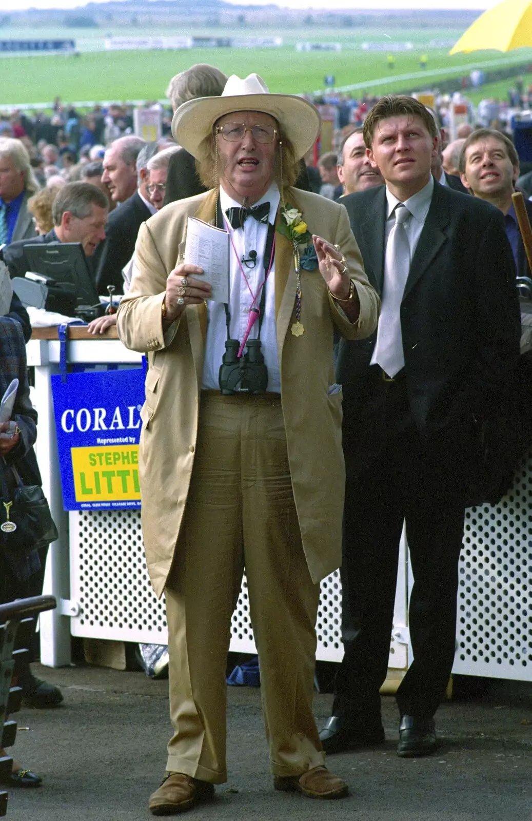 TV's John McCrirrick does his thing, from 3G Lab Goes to the Races, Newmarket, Suffolk - 15th July 2001