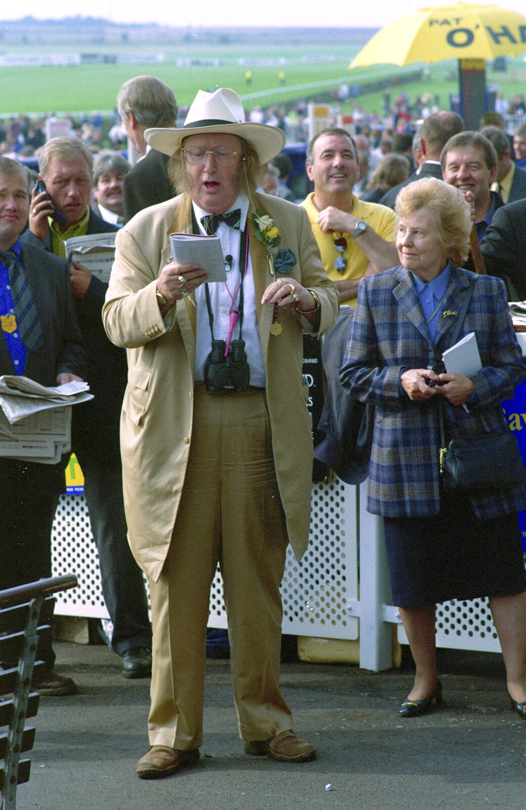 John McCrirrick reads to camera from 3G Lab Goes to the Races, Newmarket, Suffolk - 15th July 2001