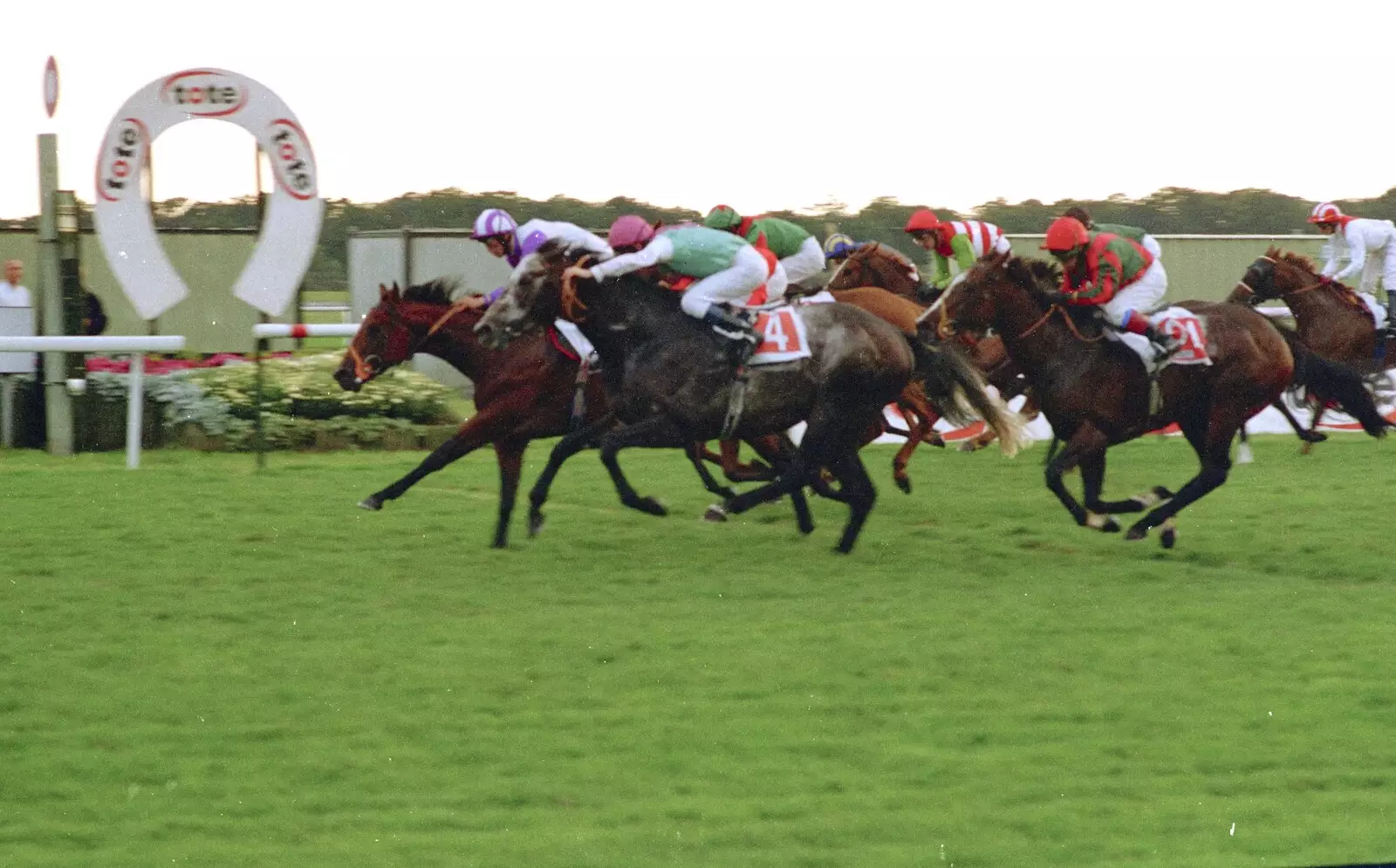 Horses cross the finish line, from 3G Lab Goes to the Races, Newmarket, Suffolk - 15th July 2001