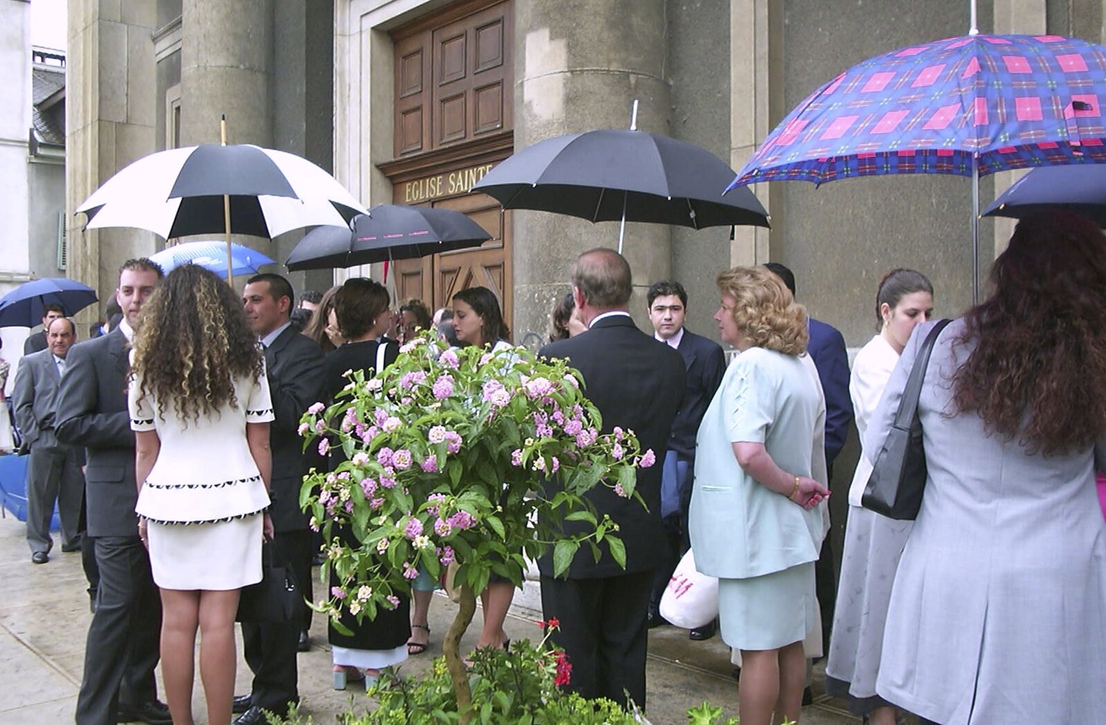 Outside the church in the drizzle from Elisa and Luigi's Wedding, Carouge, Geneva, Switzerland - 20th July 2001