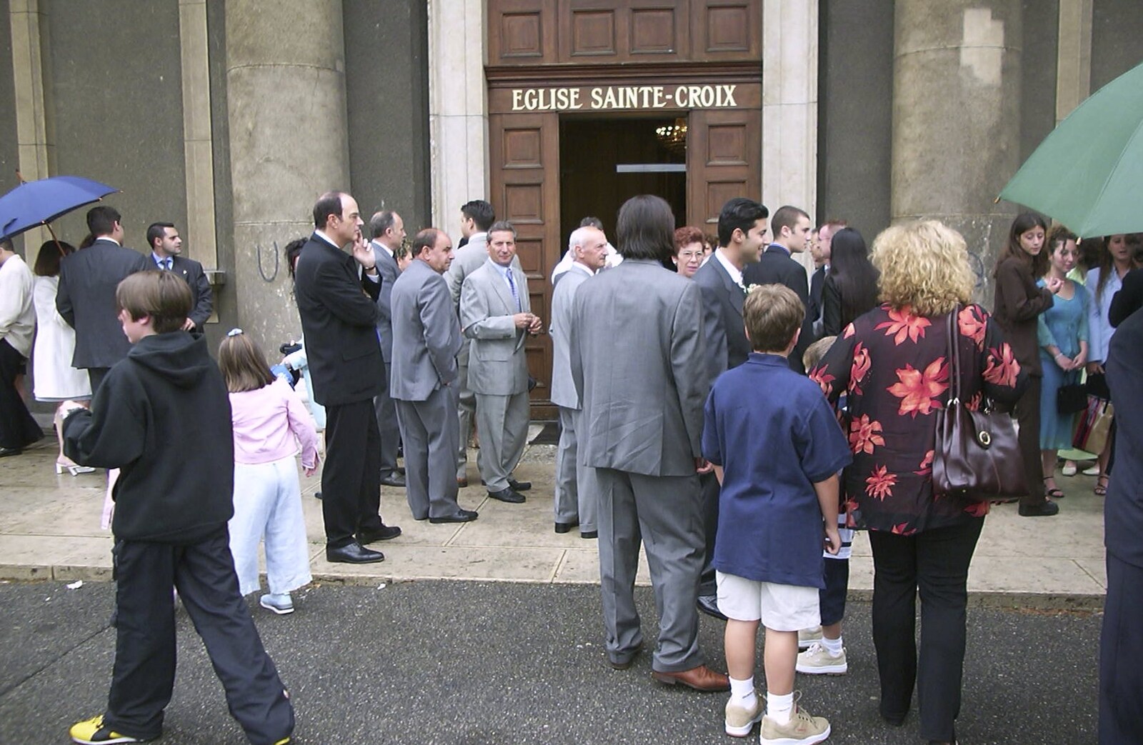 Milling around outside the Eglise Sainte-Croix from Elisa and Luigi's Wedding, Carouge, Geneva, Switzerland - 20th July 2001