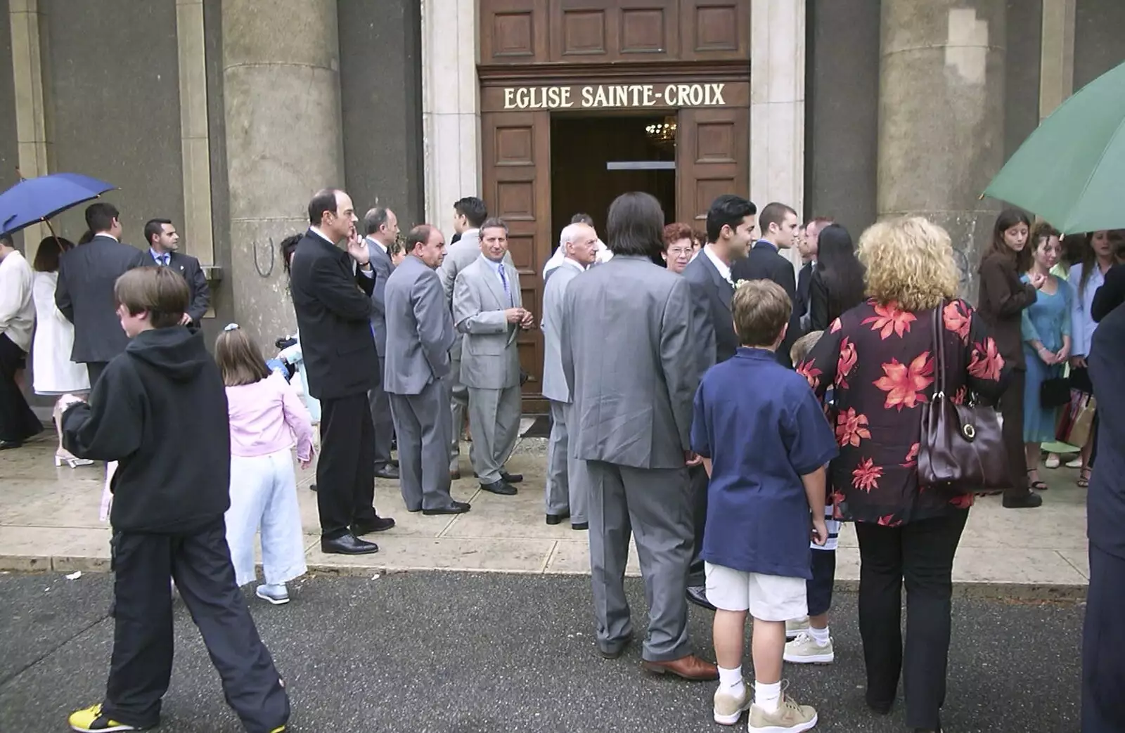 Milling around outside the Eglise Sainte-Croix, from Elisa and Luigi's Wedding, Carouge, Geneva, Switzerland - 20th July 2001