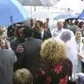 The bride and groom are mobbed outside, Elisa and Luigi's Wedding, Carouge, Geneva, Switzerland - 20th July 2001