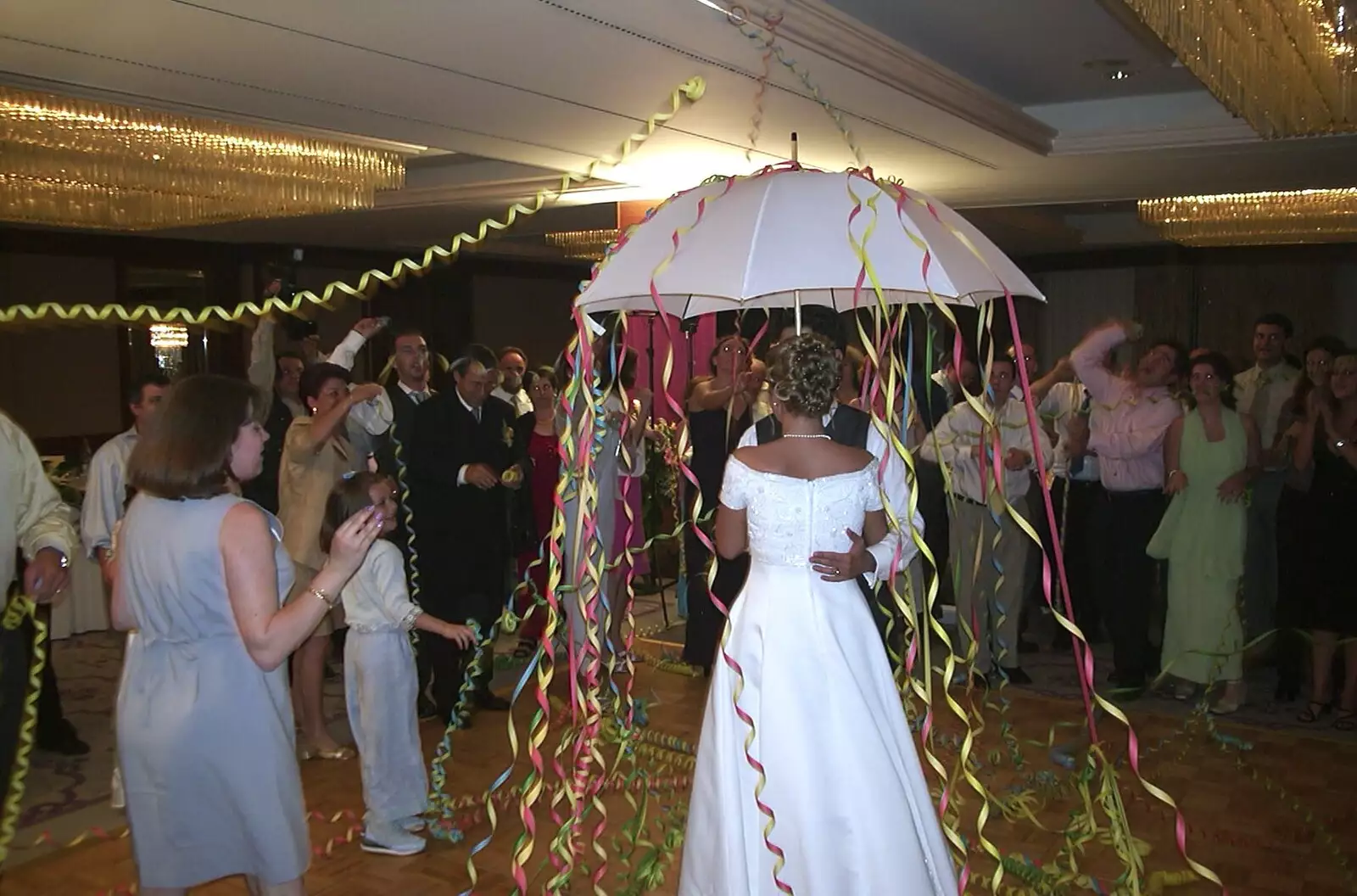 There's some umbrella dancing, from Elisa and Luigi's Wedding, Carouge, Geneva, Switzerland - 20th July 2001