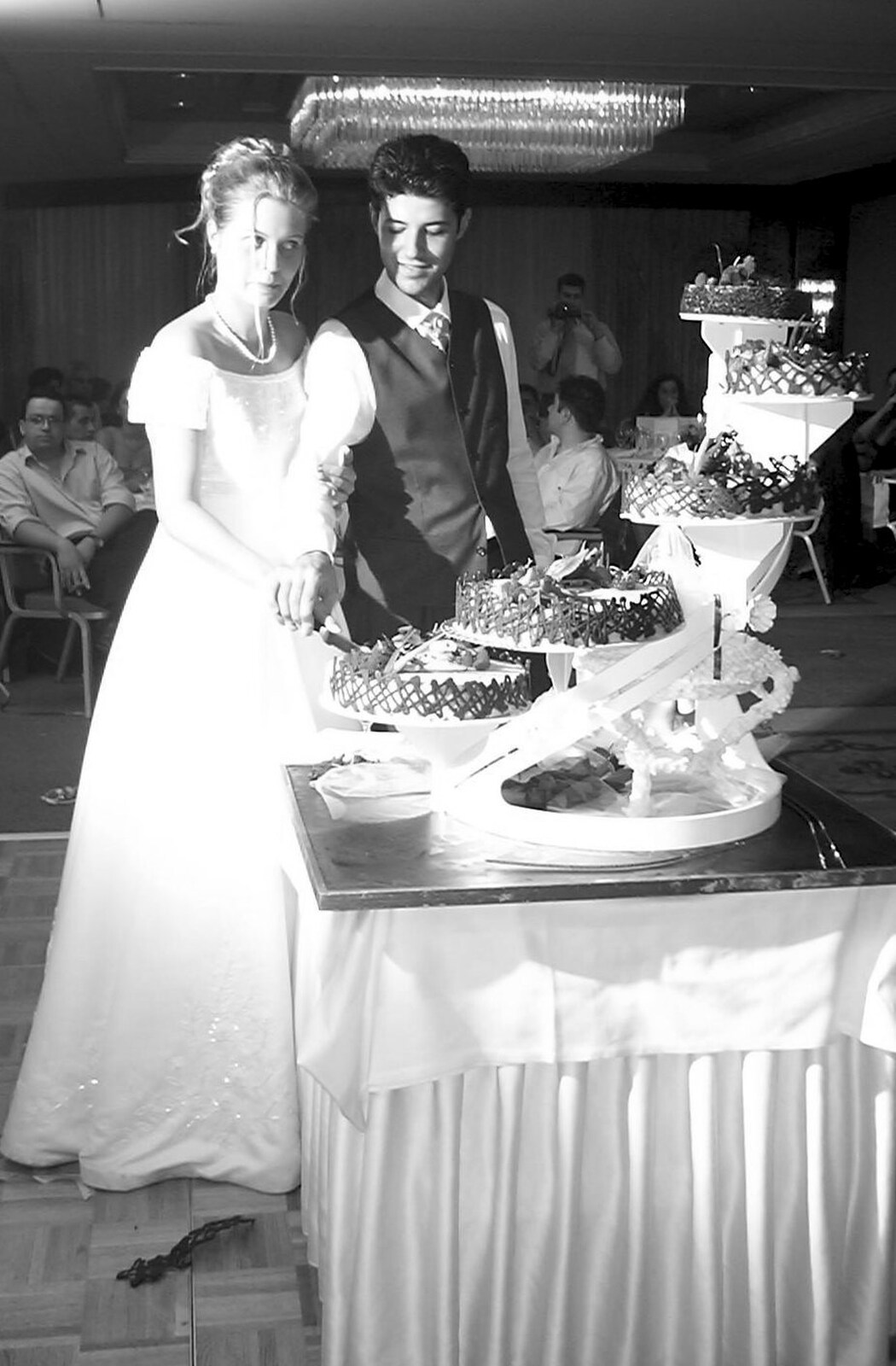 The epic cake is cut from Elisa and Luigi's Wedding, Carouge, Geneva, Switzerland - 20th July 2001