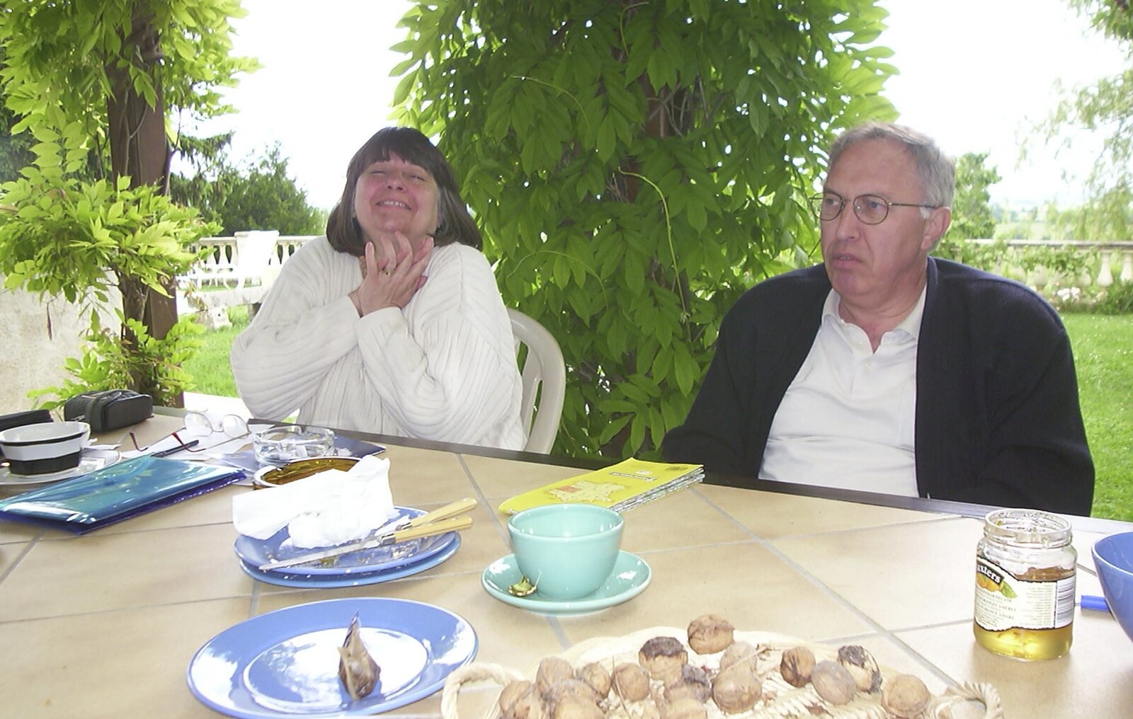 Caroline and Bruno, and a plate of profiteroles from A Short Holiday in Chivres, Burgundy, France - 21st July 2001