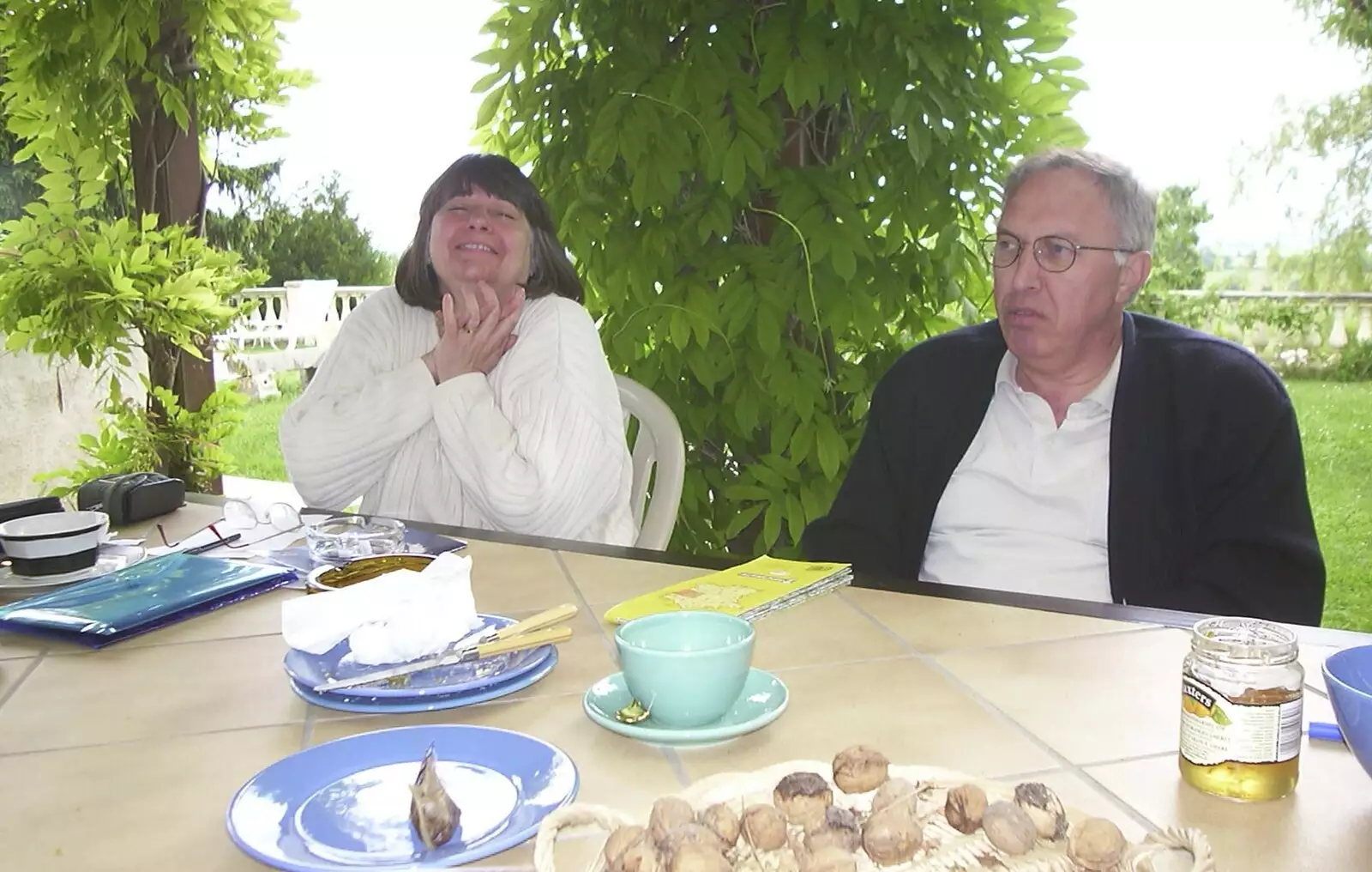 Caroline and Bruno, and a plate of profiteroles, from A Short Holiday in Chivres, Burgundy, France - 21st July 2001