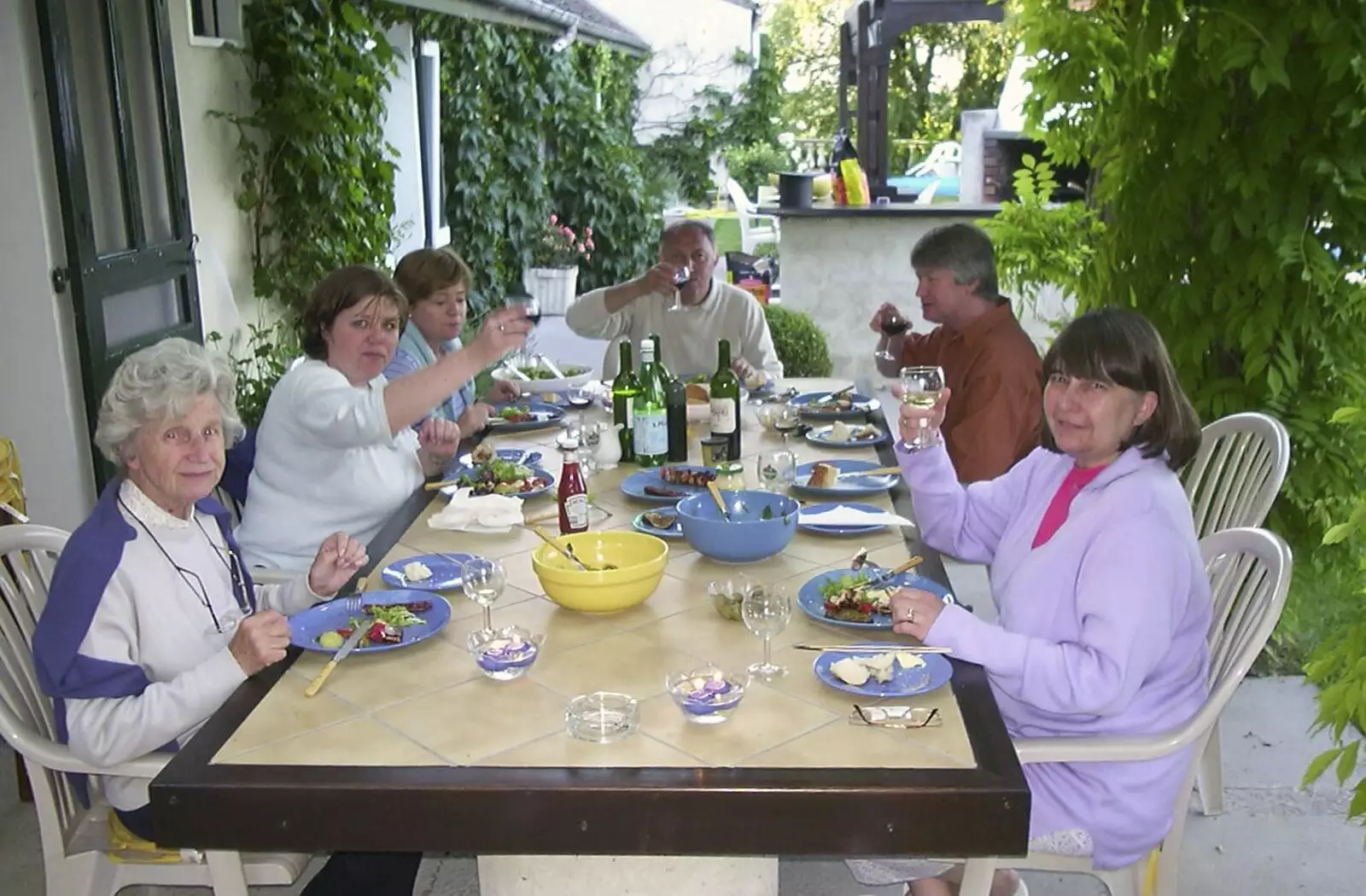 Sis offers up a toast, from A Short Holiday in Chivres, Burgundy, France - 21st July 2001