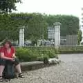 Sis sits on a low bench in Dijon, A Short Holiday in Chivres, Burgundy, France - 21st July 2001