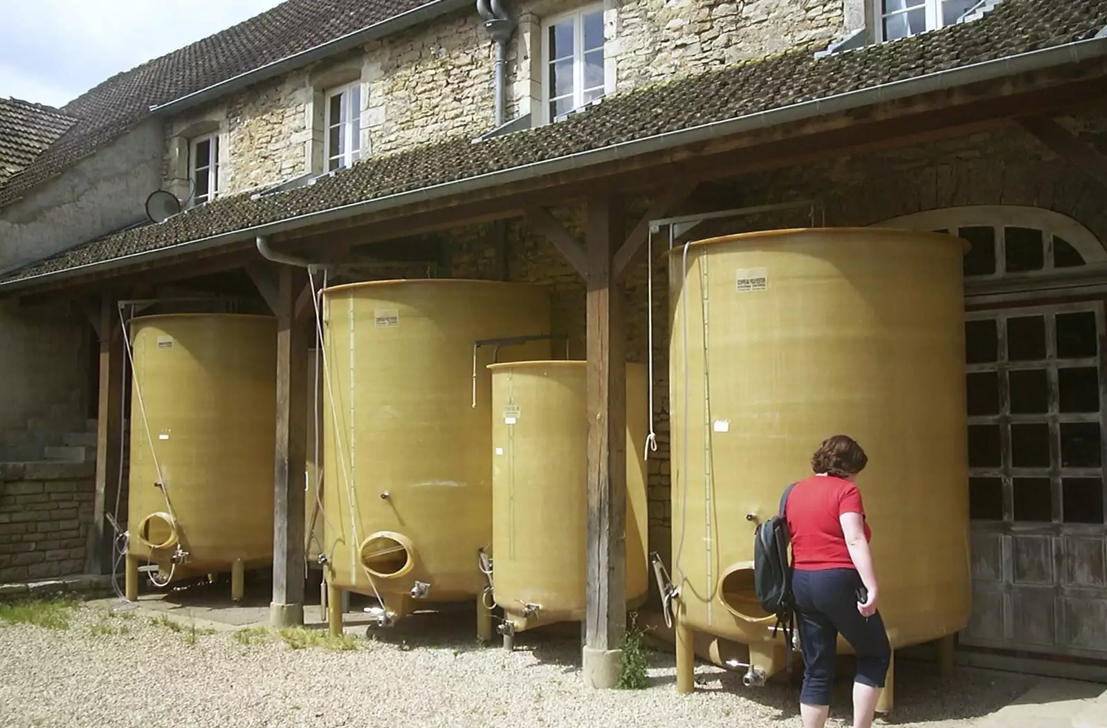 Sis roams around by old fermentation tanks, from A Short Holiday in Chivres, Burgundy, France - 21st July 2001