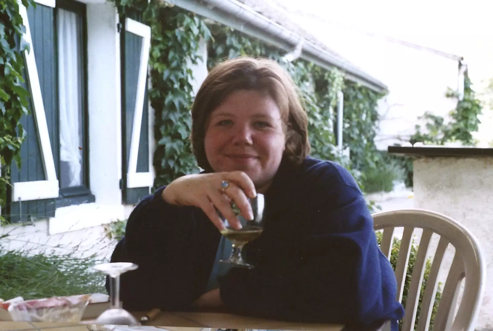 Sis with a glass of wine, from A Short Holiday in Chivres, Burgundy, France - 21st July 2001