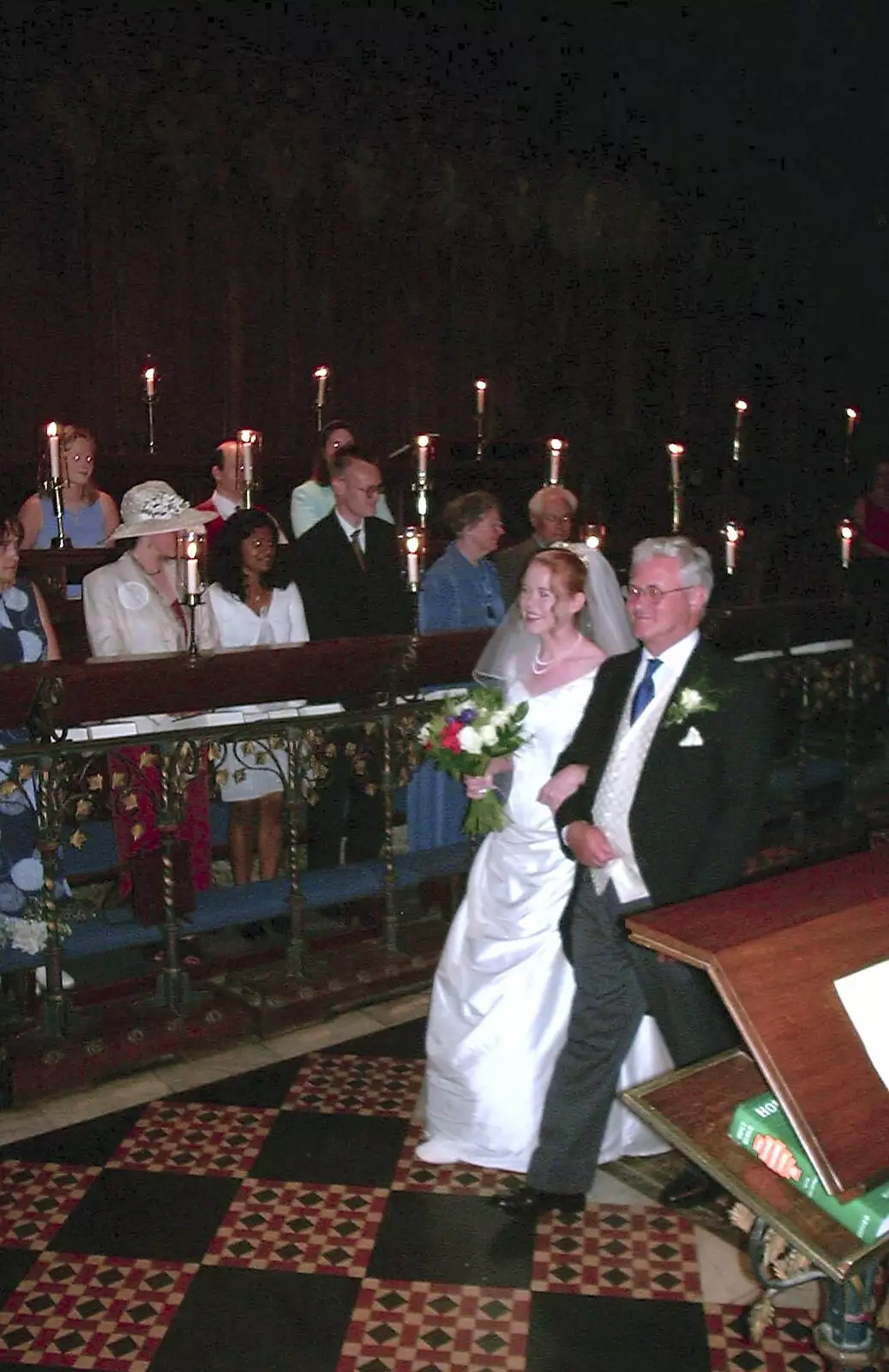 Kath's dad walks her up the aisle, from Stef and Kath's 3G Lab Wedding, Ely, Cambridgeshire - 28th July 2001