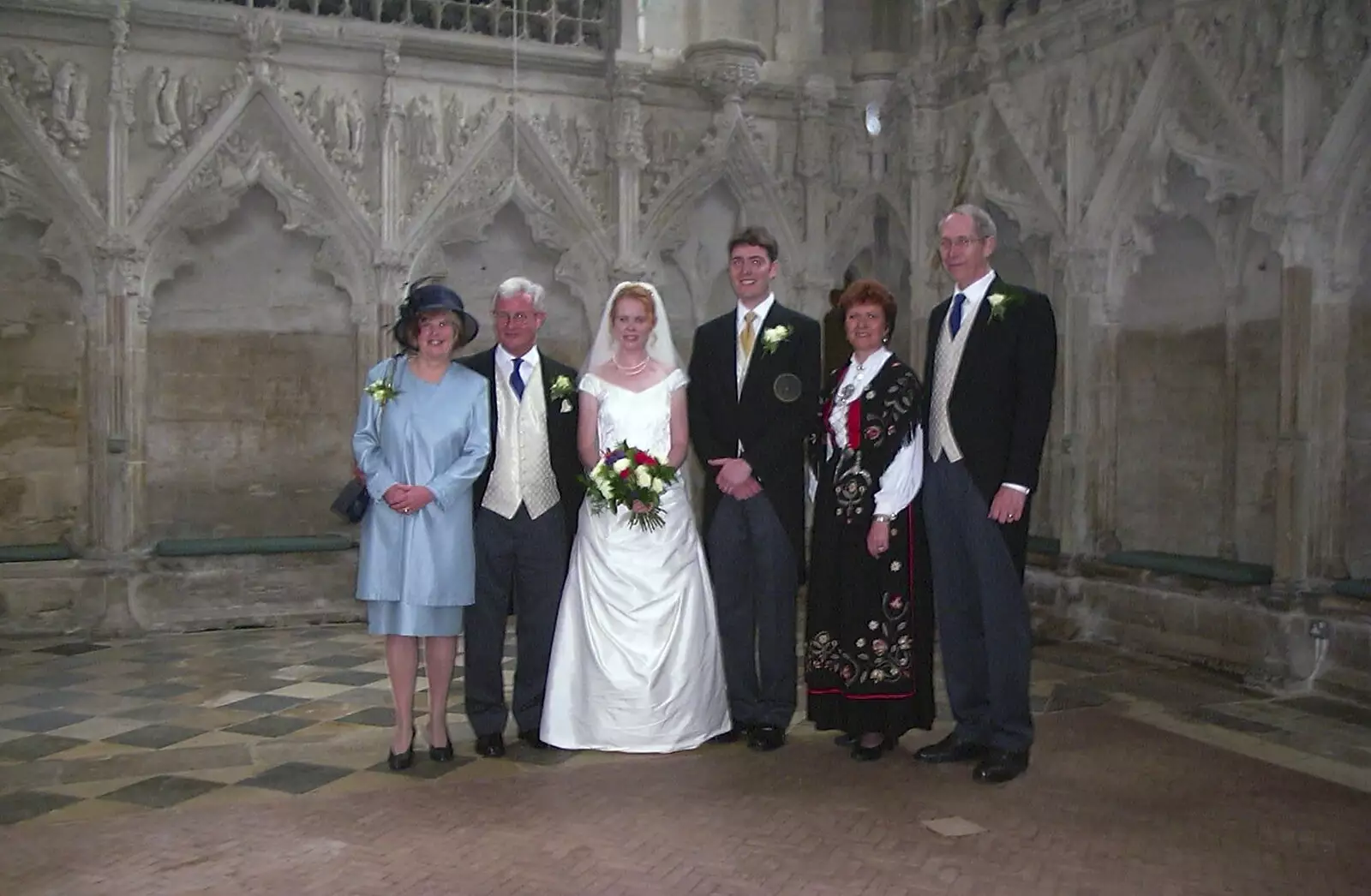 Wedding photos in the corner of the chapel, from Stef and Kath's 3G Lab Wedding, Ely, Cambridgeshire - 28th July 2001