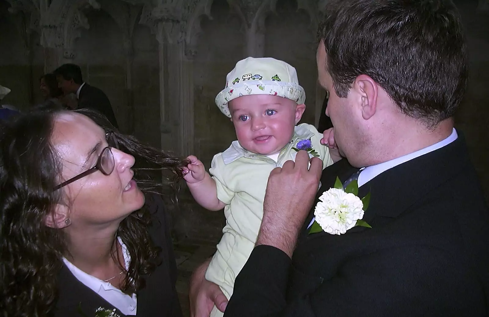 Cora, Dan and their baby, from Stef and Kath's 3G Lab Wedding, Ely, Cambridgeshire - 28th July 2001