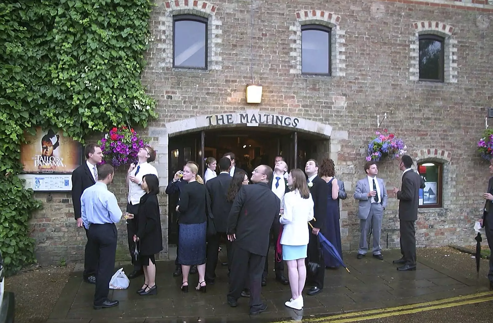 Guests assemble outside the Maltings, from Stef and Kath's 3G Lab Wedding, Ely, Cambridgeshire - 28th July 2001