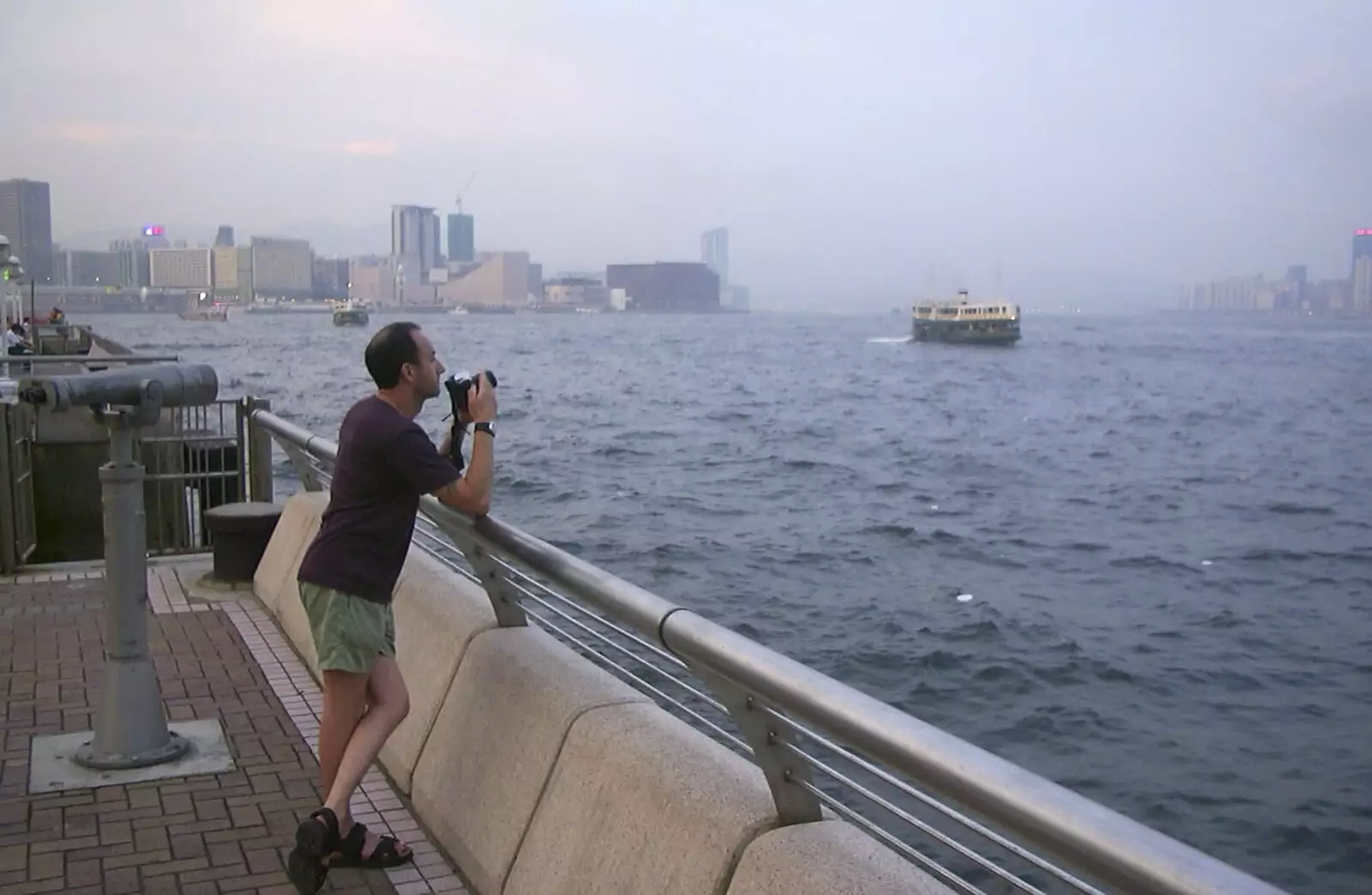 DH takes a photo in the dusk, from A Trip to Hong Kong, China - 11th August 2001