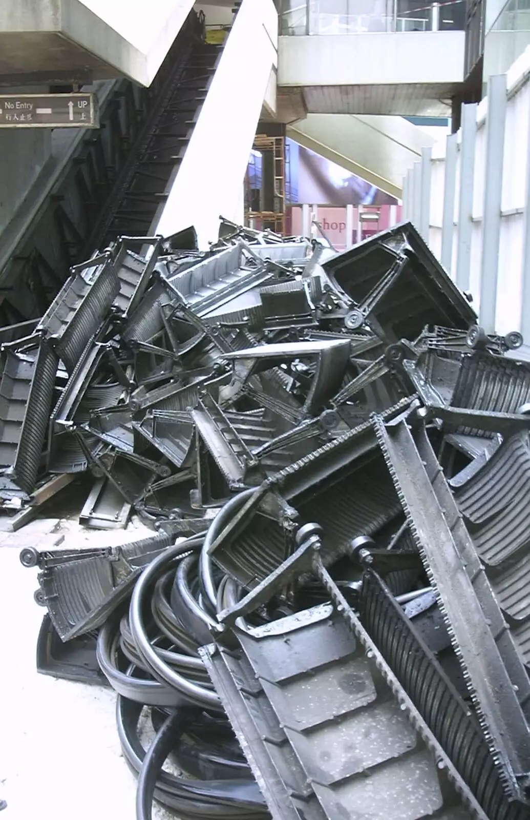 A pile of dismantled escalator stairs, from A Trip to Hong Kong, China - 11th August 2001