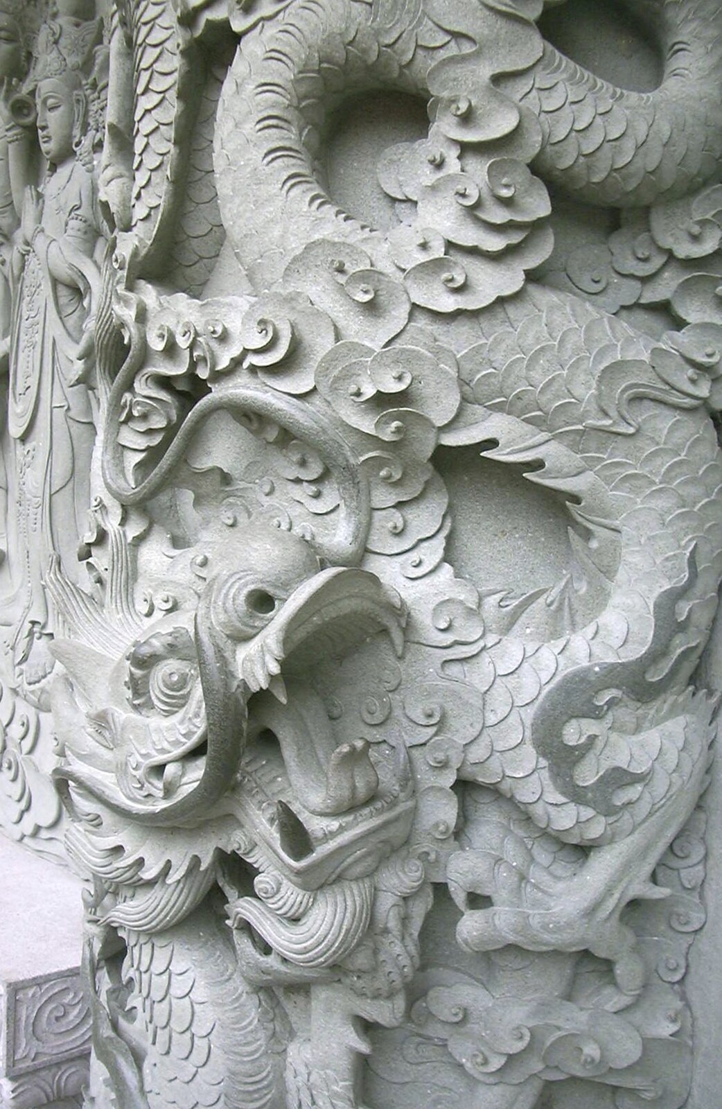 Lantau Island and the Po Lin Monastery, Hong Kong, China - 14th August 2001: Carved dragons