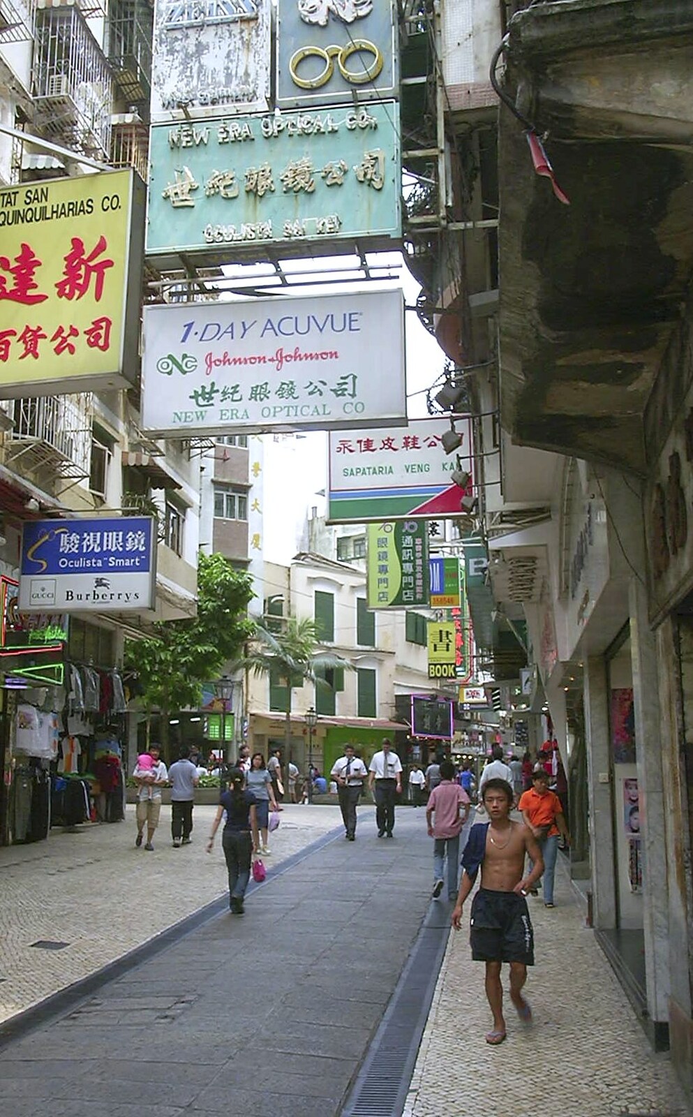 A Day Trip to Macau, China - 16th August 2001: A Macau shopping street