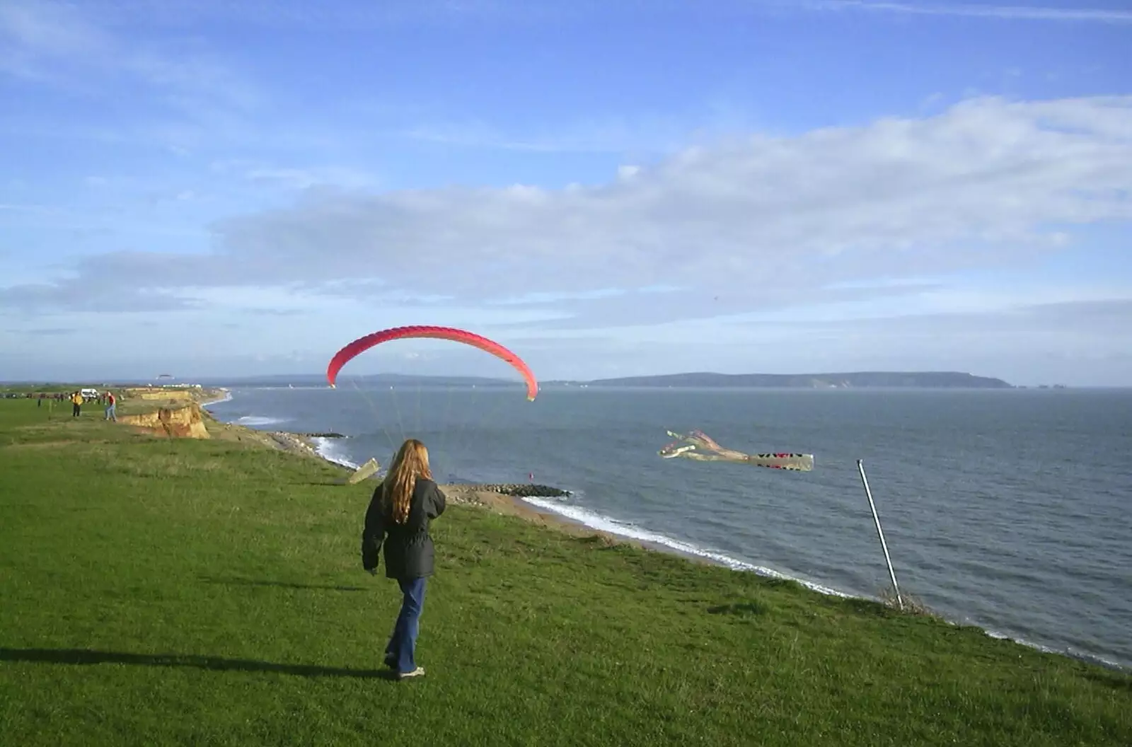 A girl looks like she's got a head parachute, from A Trip Down South, New Milton, Hampshire - 25th August 2001