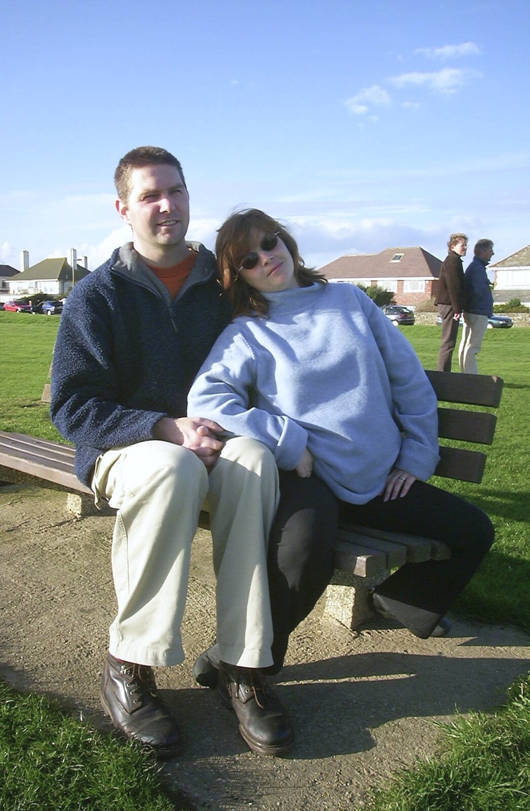 Sean and Michelle sit down to watch from A Trip Down South, New Milton, Hampshire - 25th August 2001
