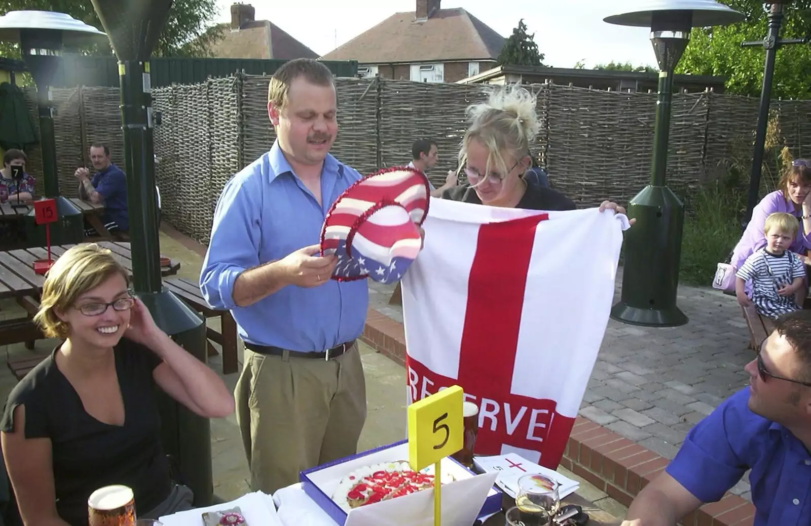 Martin gets a hat and a flag, from Herr Gockeller leaves 3G Lab, Cambridge - 10th September 2001