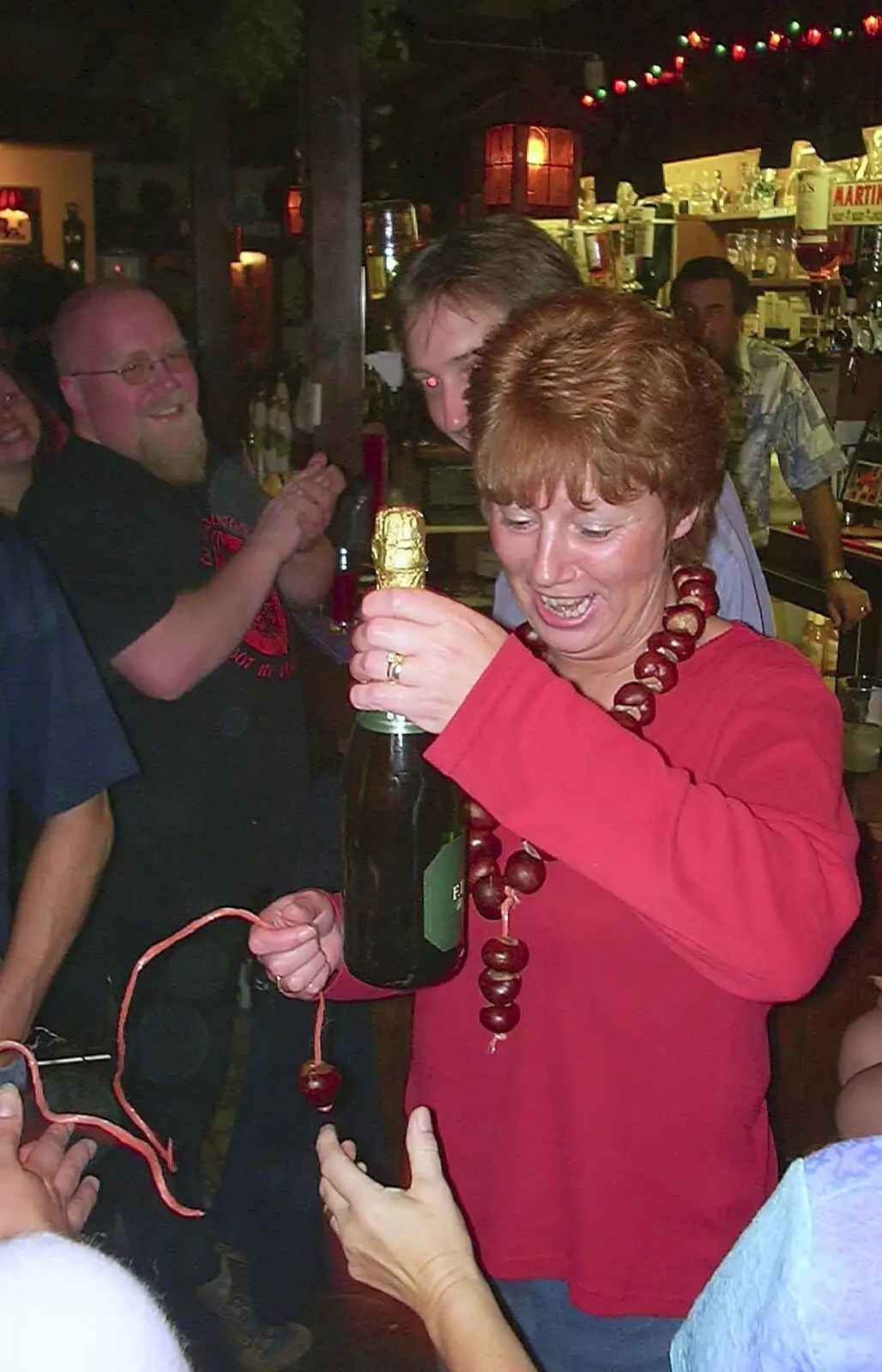 Jenny wins the conker championship, from Conkers at The Swan Inn and 3G Lab Pizza, Cambridge - 10th October 2001